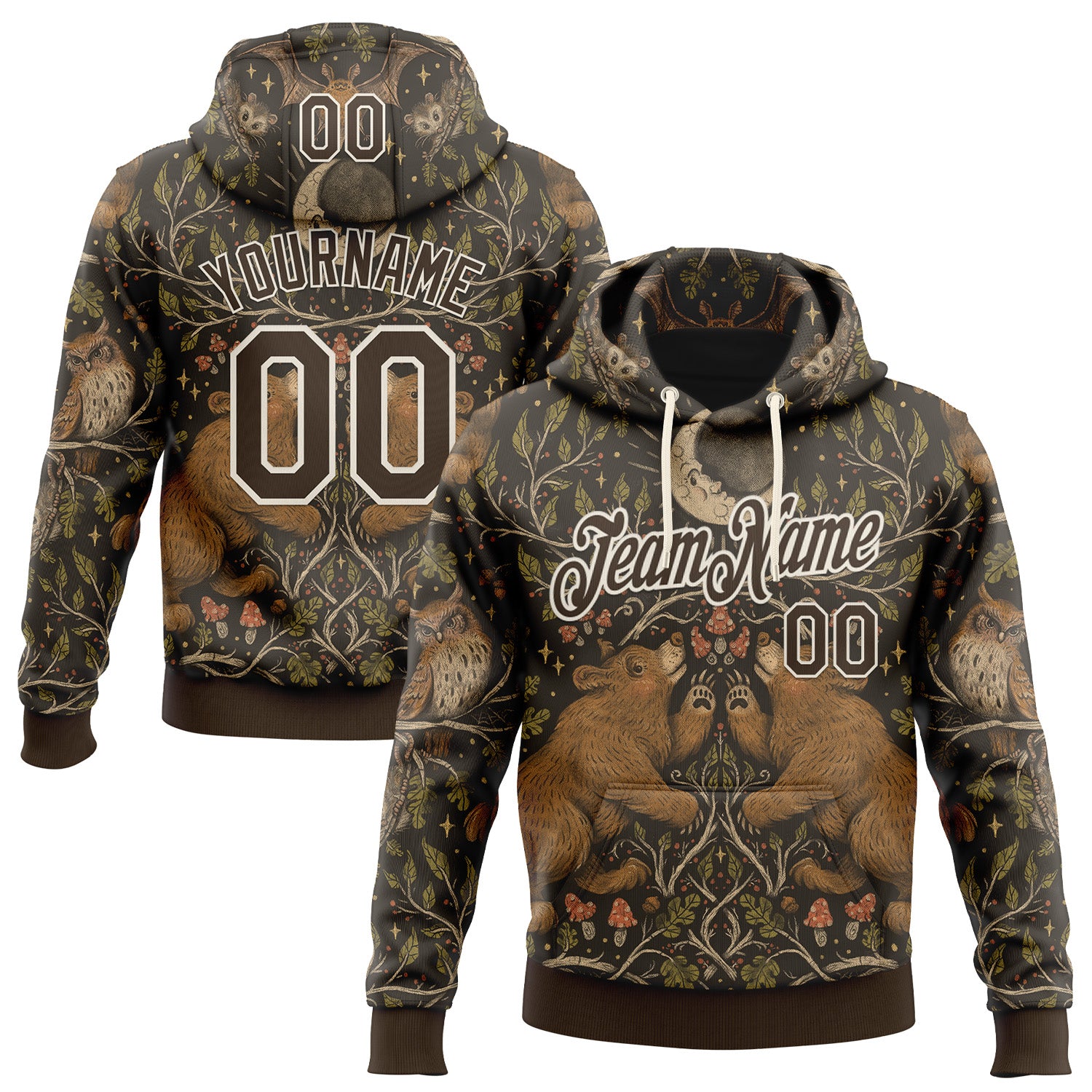 Fansidea-artist-collabs Custom Stitched Brown Cream 3D Emi Bee Woodland Moonlight Sports Pullover Sweatshirt Hoodie - $37.99 at Proof Eyewear