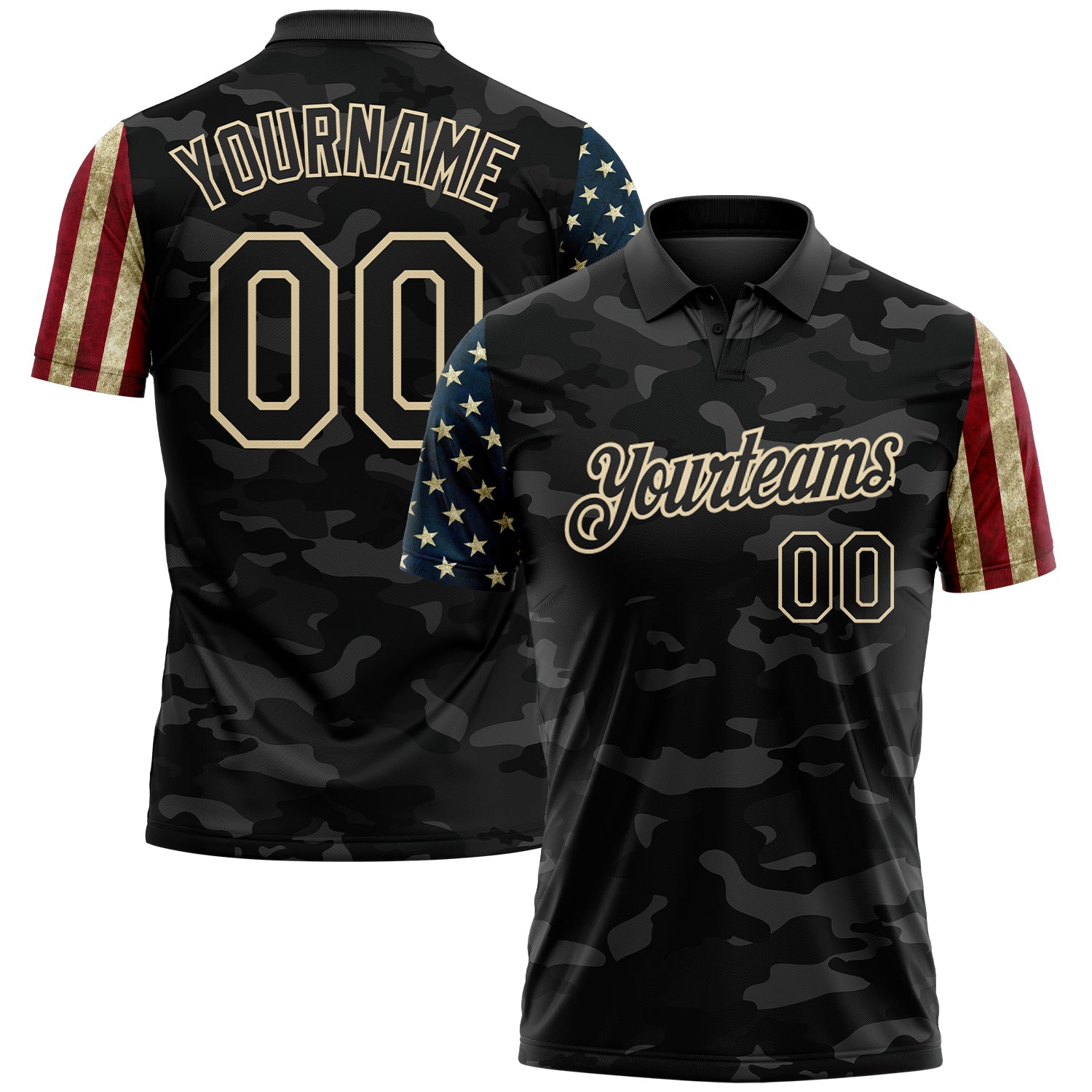 FansIdea Custom Camo Black-Cream Stars & Stripes Two Tone Salute To Service Patriotic Performance Polo Shirt - $19.99 at Proof Eyewear