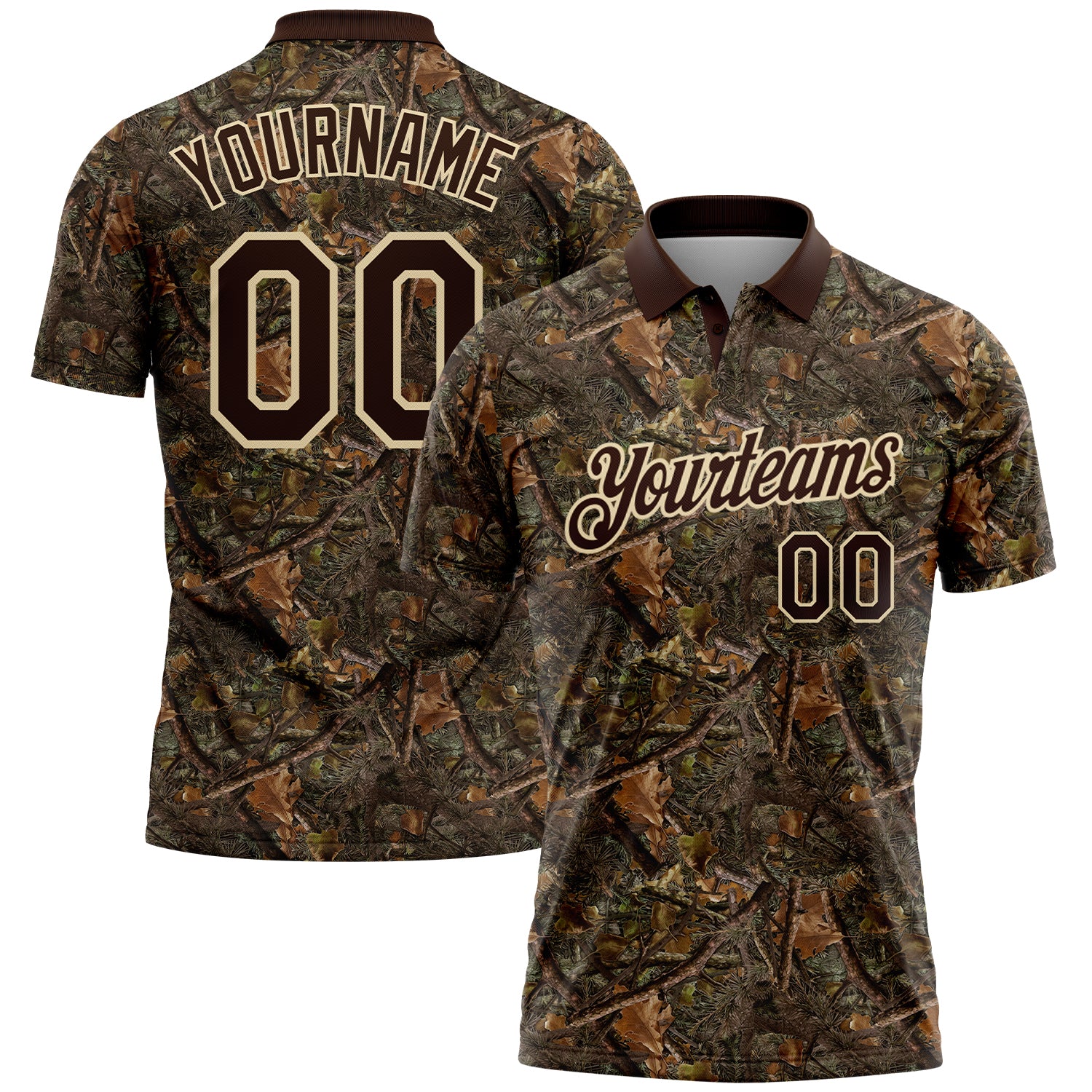 FansIdea Custom Camo Brown-Cream Camo Woodland Forest Camouflage Salute To Service Performance Polo Shirt - $19.99 at Proof Eyewear
