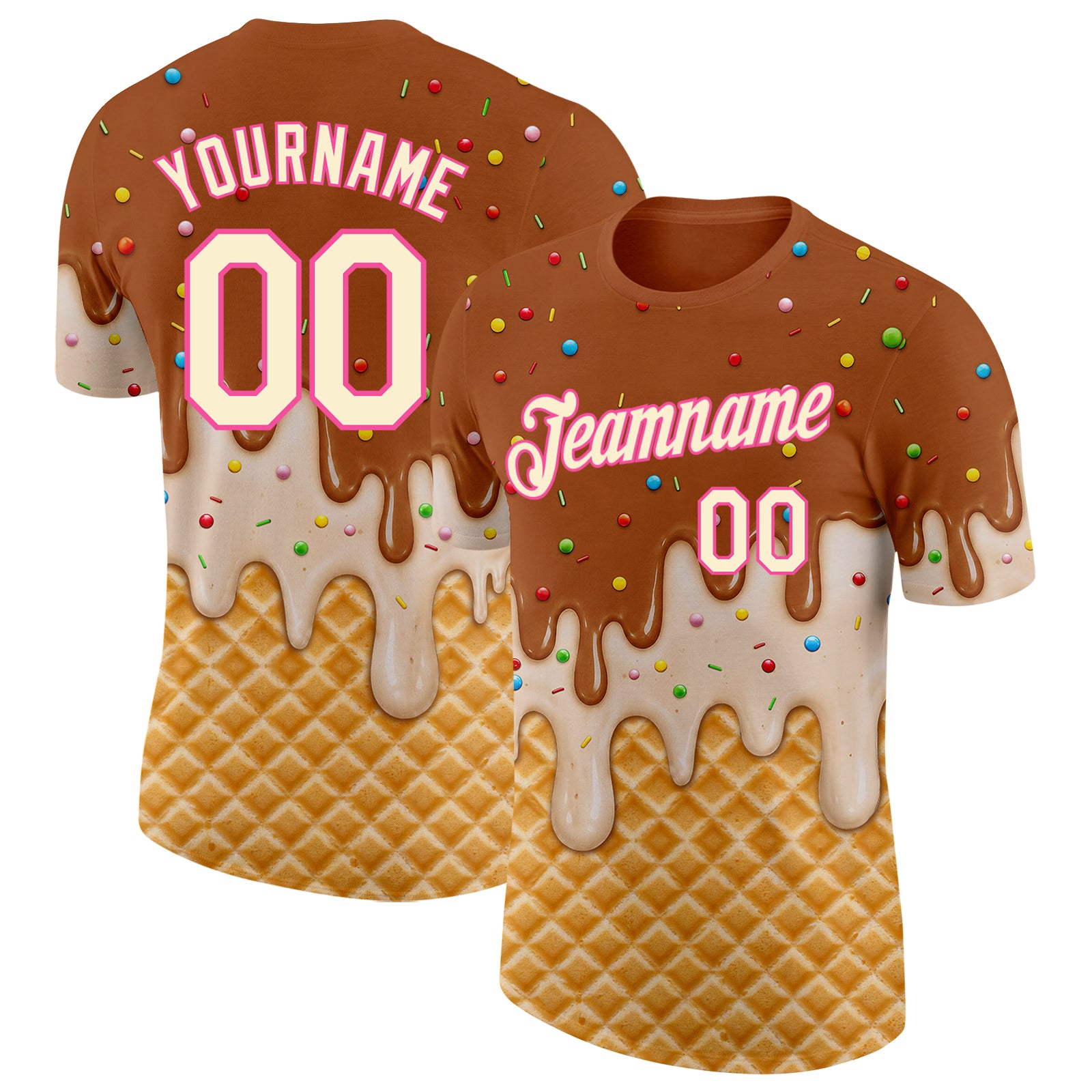 FansIdea Custom Chocolate Brown Cream-Pink Ice Cream Waffle Foodie Dessert Performance T-Shirt - $14.99 at Proof Eyewear