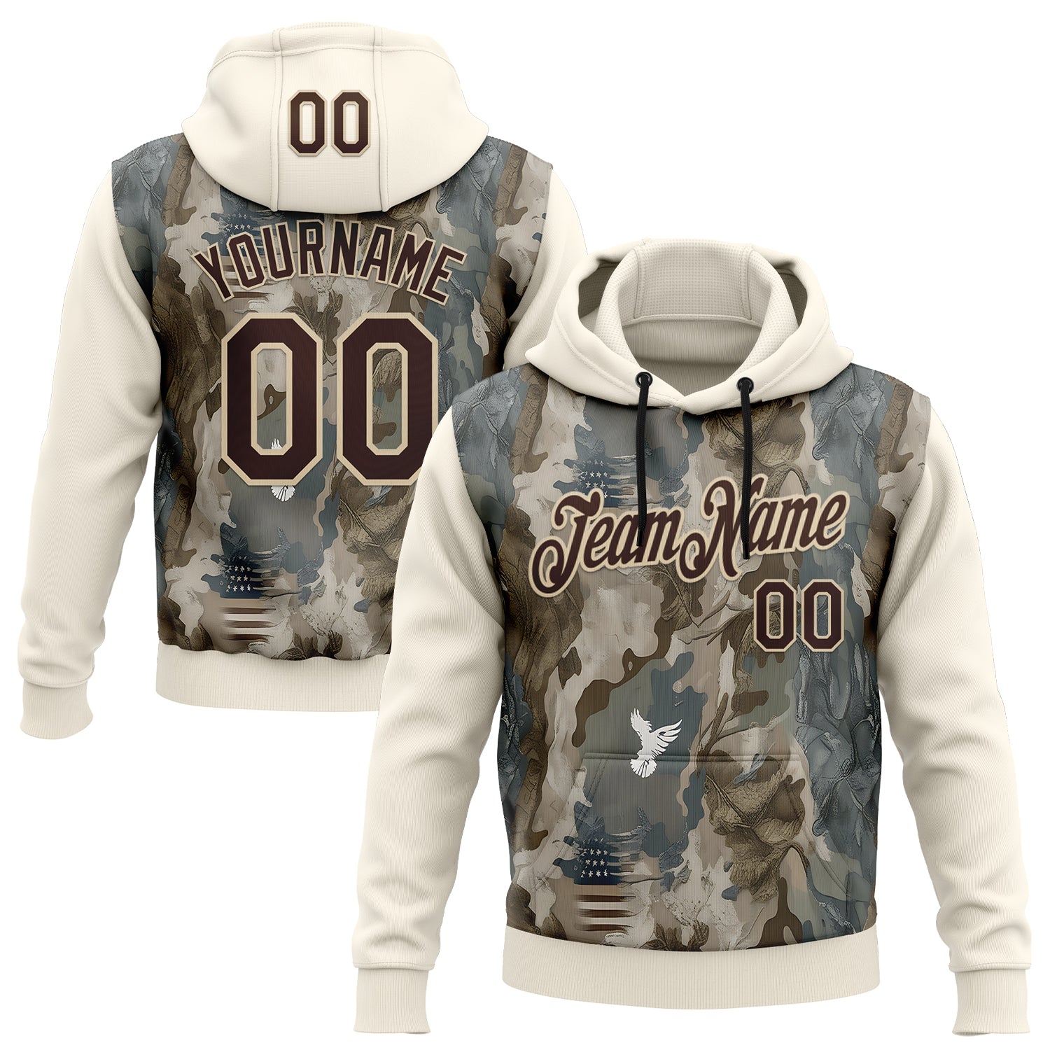 FansIdea Custom Stitched Cream Brown-Cream 3D Pattern Design Tree Camo Hunting Sports Pullover Sweatshirt Hoodie - $32.99 at Proof Eyewear