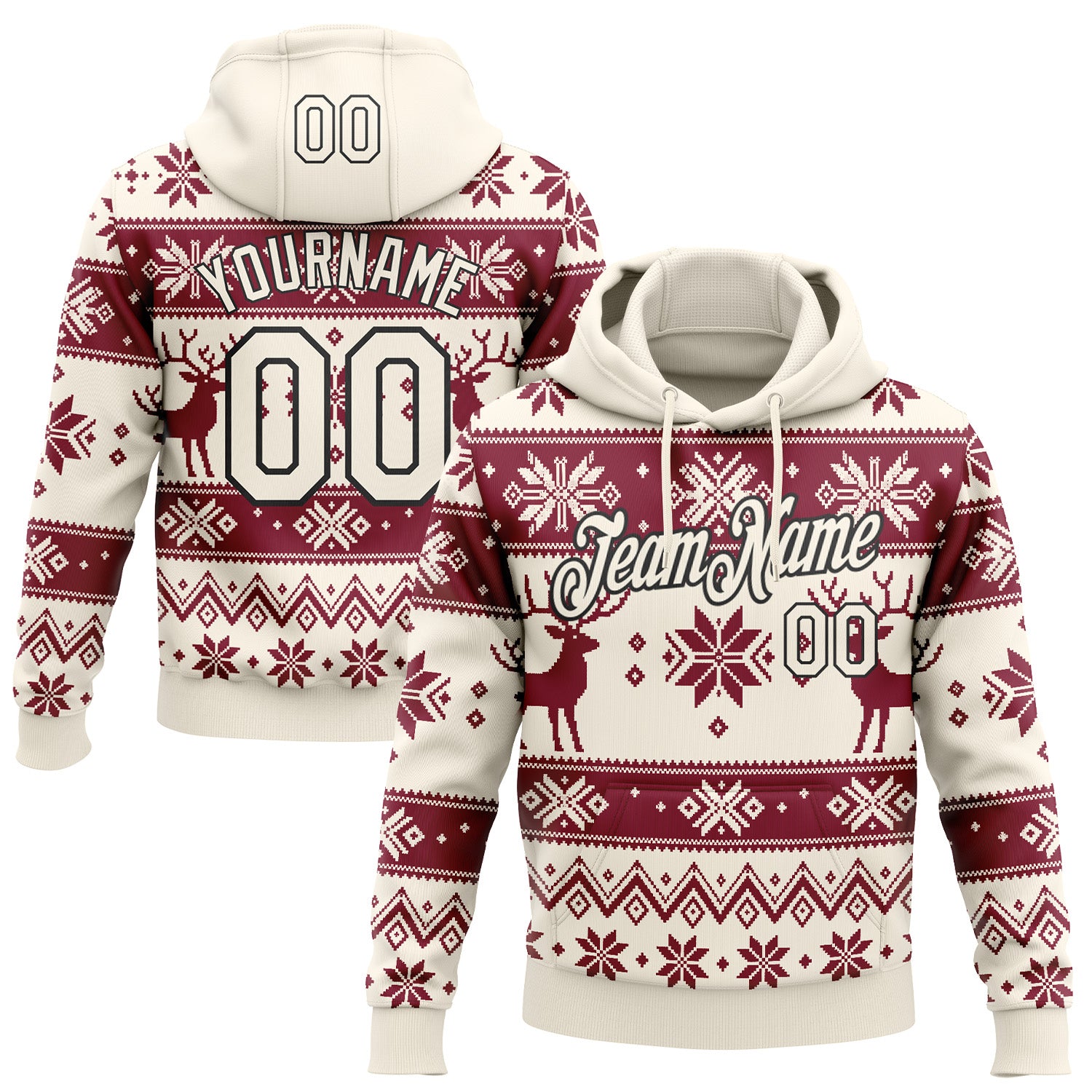 FansIdea Custom Cream-Black Christmas Retro Reindeer Pullover Sweatshirt Hoodie - $32.99 at Proof Eyewear
