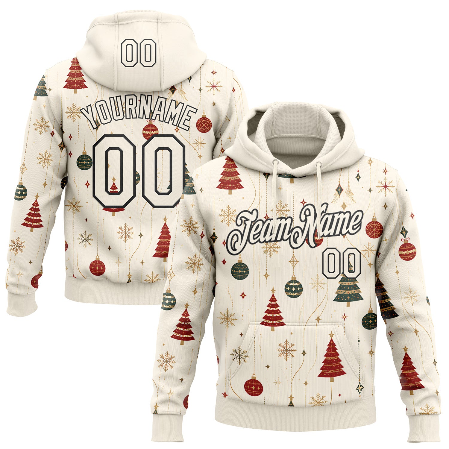 FansIdea Custom Cream-Black Christmas Tree Pullover Sweatshirt Hoodie - $32.99 at Proof Eyewear