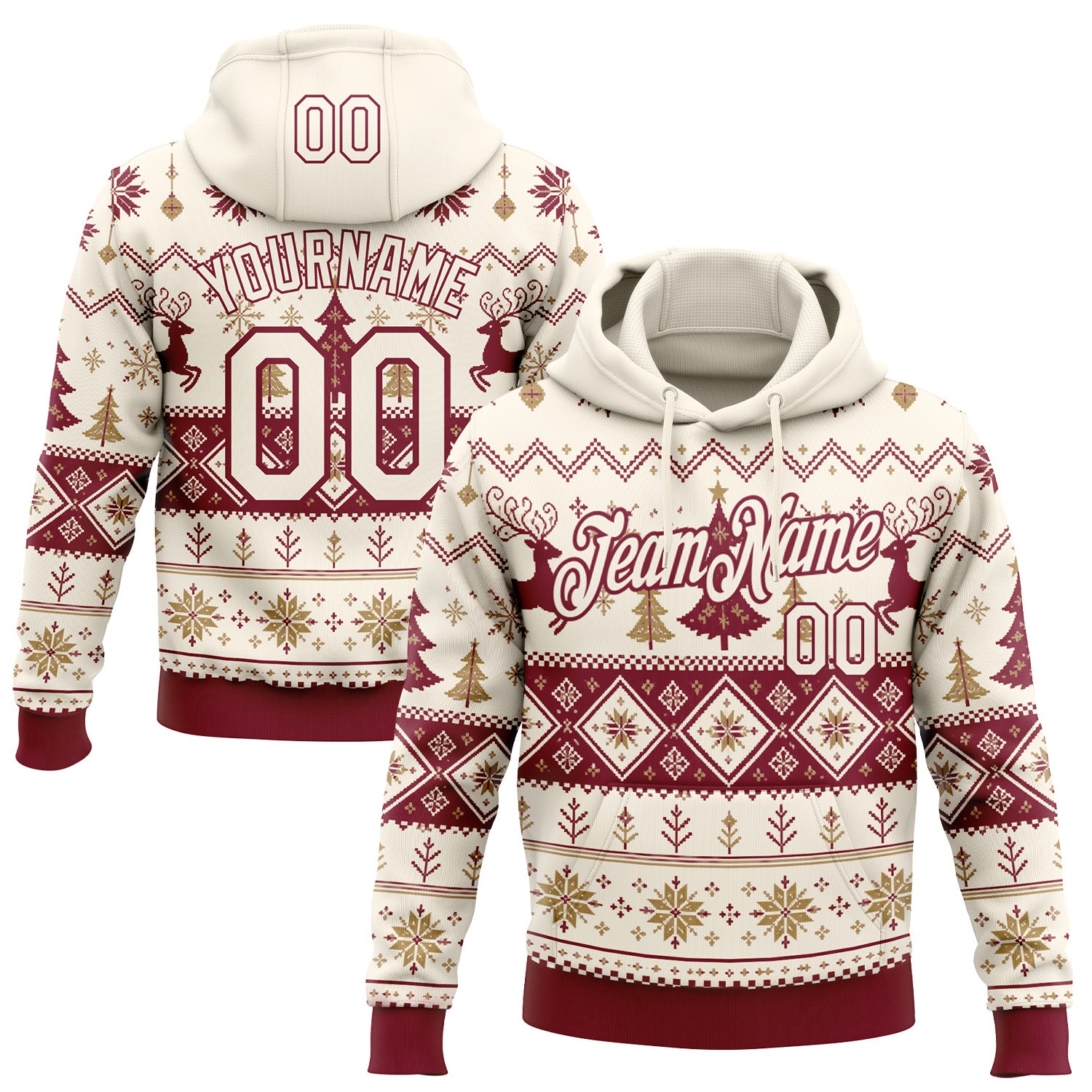 FansIdea Custom Cream-Crimson Christmas Ugly Sweater Pullover Sweatshirt Hoodie - $32.99 at Proof Eyewear