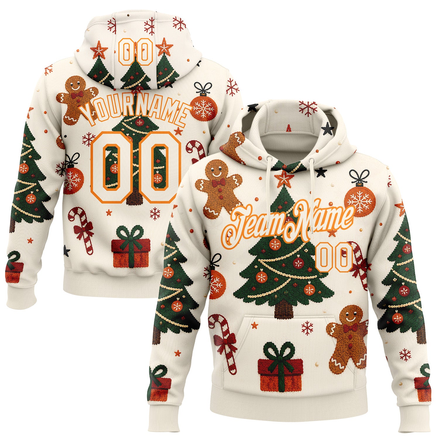 FansIdea Custom Cream-Bay Orange Christmas Tree Pullover Sweatshirt Hoodie - $32.99 at Proof Eyewear
