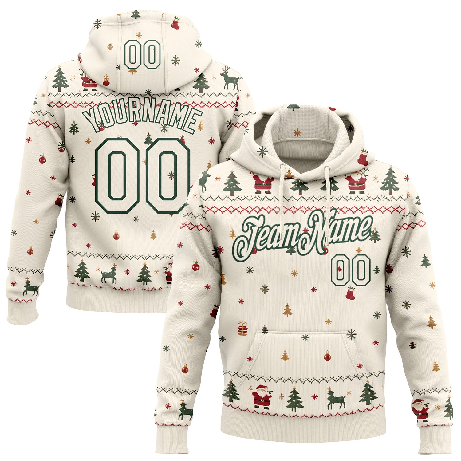 FansIdea Custom Cream-Green Christmas Tree Pullover Sweatshirt Hoodie - $32.99 at Proof Eyewear
