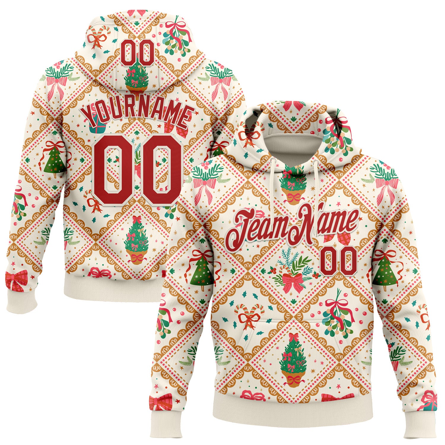FansIdea Custom Stitched Cream Red-Cream 3D Christmas Patchwork Sports Pullover Sweatshirt Hoodie - $32.99 at Proof Eyewear