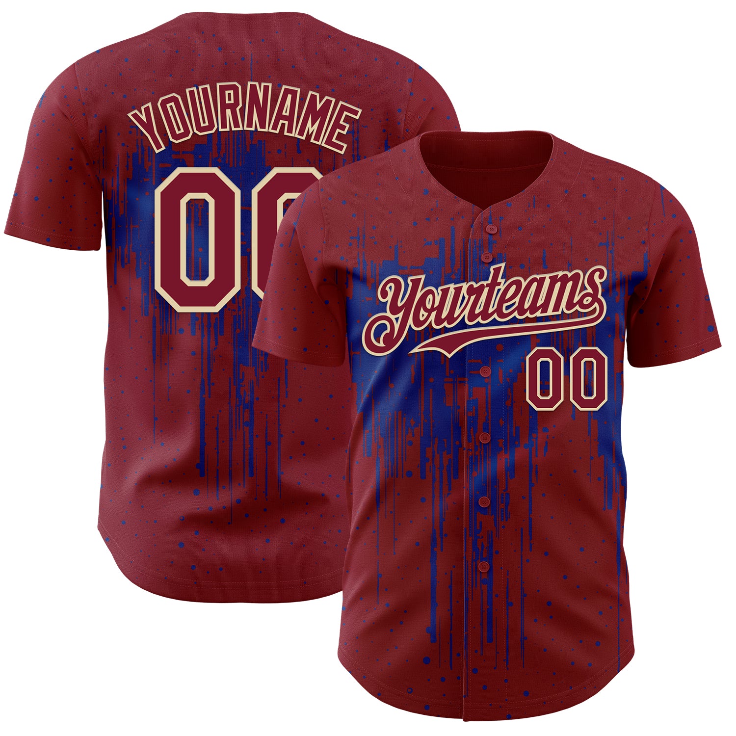 FansIdea Custom Crimson Cream-Royal Dripping Splatter Paint Authentic Baseball Jersey - $29.99 at Proof Eyewear