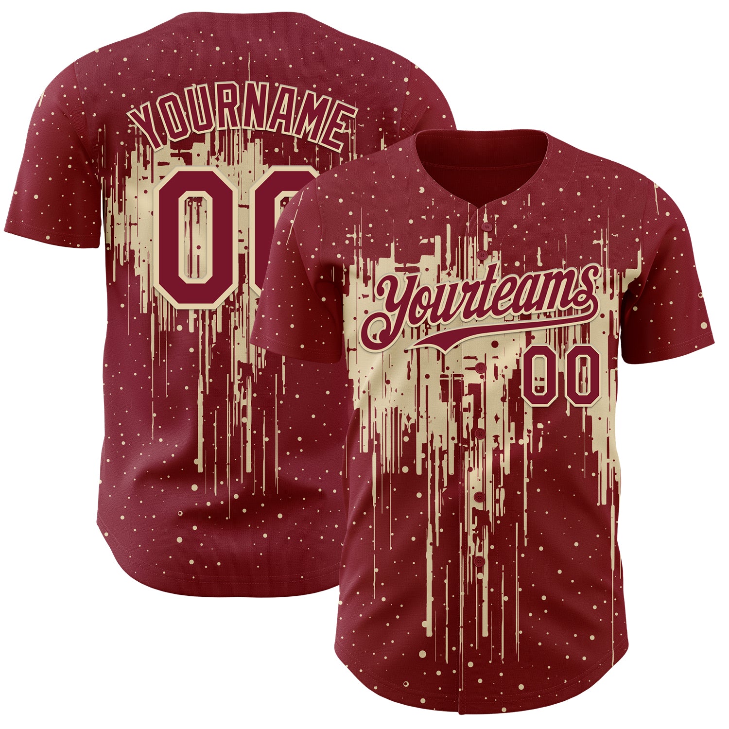 FansIdea Custom Crimson Cream Dripping Splatter Paint Authentic Baseball Jersey - $29.99 at Proof Eyewear