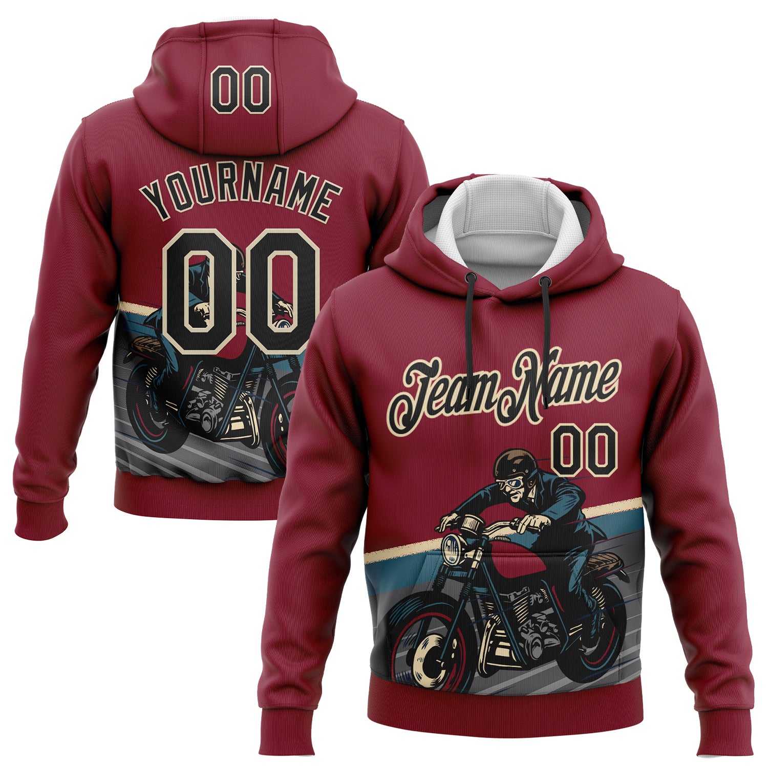 FansIdea Custom Stitched Crimson Black-Cream 3D Pattern Design Motorcycle Motocross Racing Sports Pullover Sweatshirt Hoodie - $32.99 at Proof Eyewear