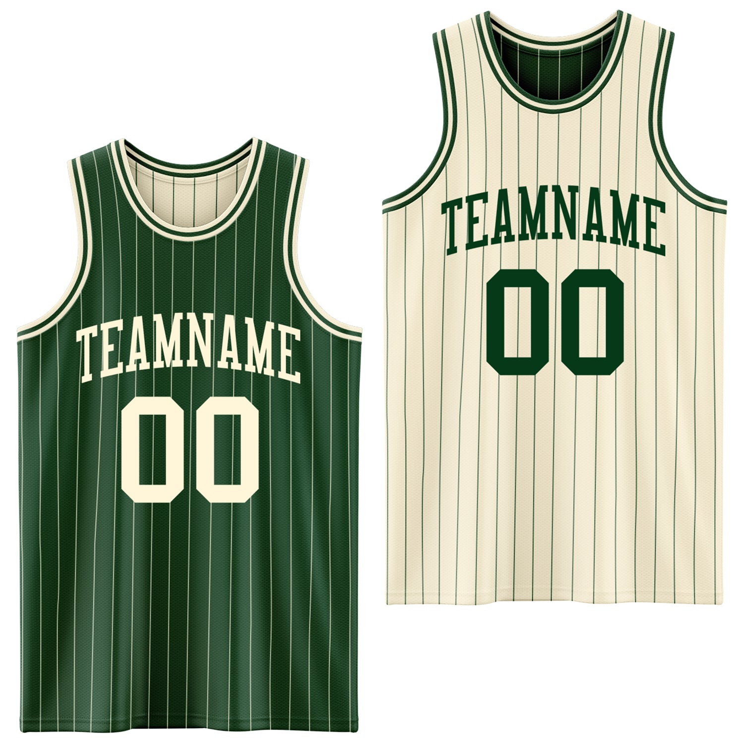 FansIdea Custom Green Cream Pinstripe Reversible Double Side Sublimation Basketball Set Jersey - $17.99 at Proof Eyewear