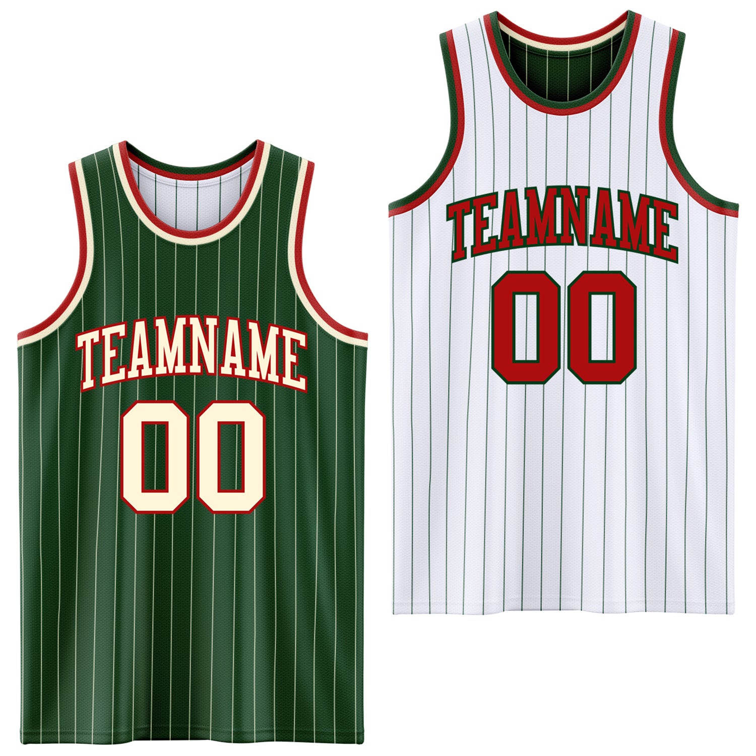 FansIdea Custom Green Cream & White Green Pinstripe Reversible Double Side Sublimation Basketball Set Jersey - $17.99 at Proof Eyewear