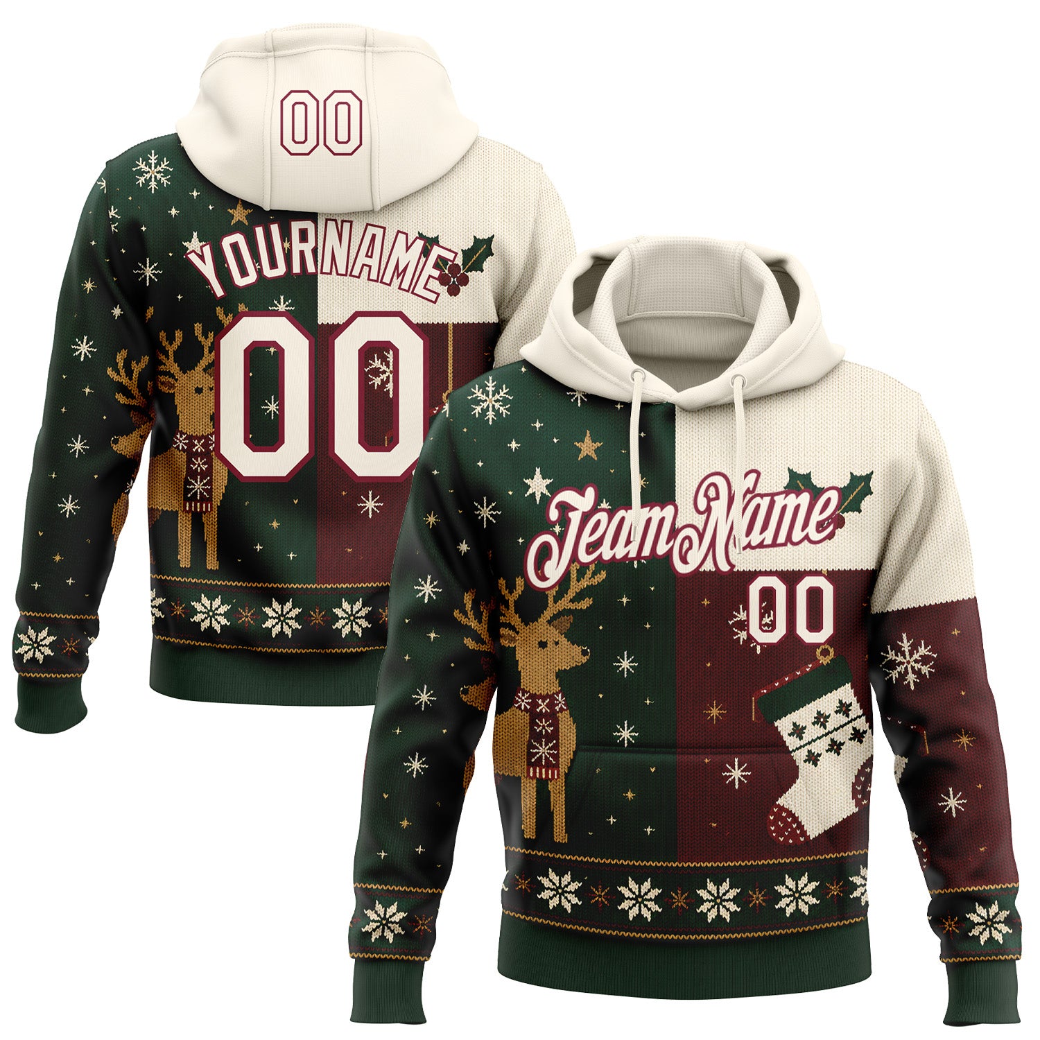 FansIdea Custom Green Cream-Crimson Christmas Retro Reindeer Pullover Sweatshirt Hoodie - $32.99 at Proof Eyewear