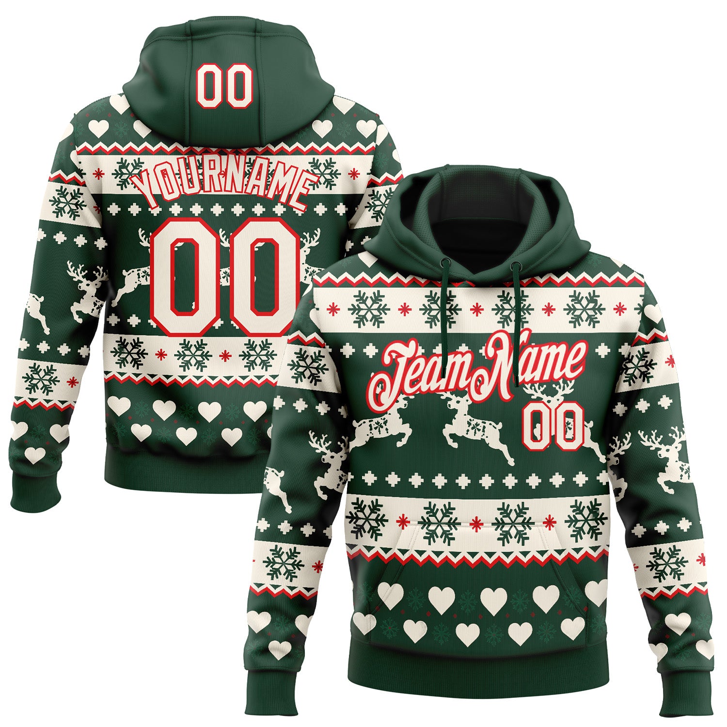 FansIdea Custom Green Cream-Fire Red Christmas Retro Reindeer Pullover Sweatshirt Hoodie - $32.99 at Proof Eyewear