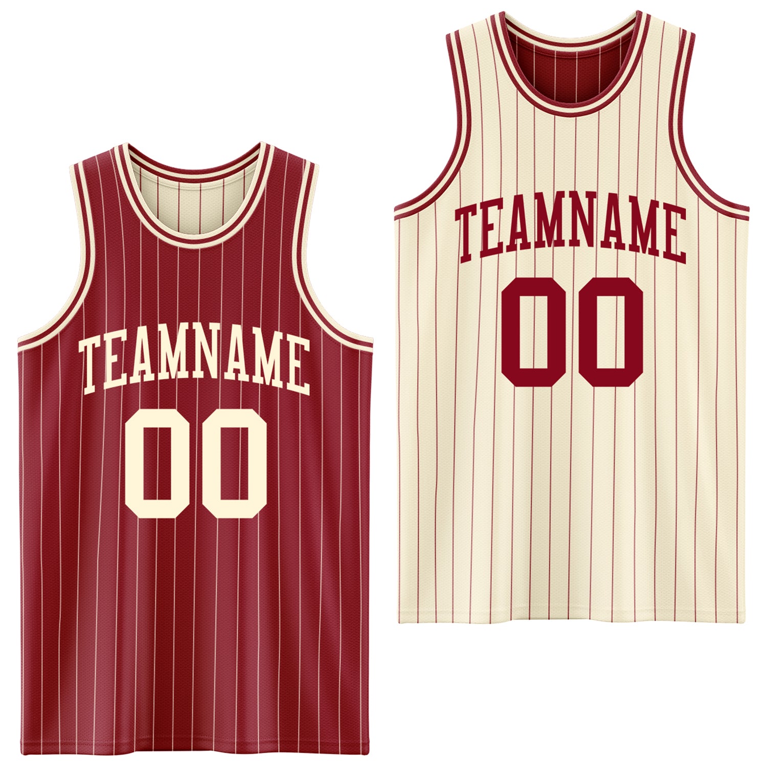 FansIdea Custom Maroon Cream Pinstripe Reversible Double Side Sublimation Basketball Set Jersey - $17.99 at Proof Eyewear