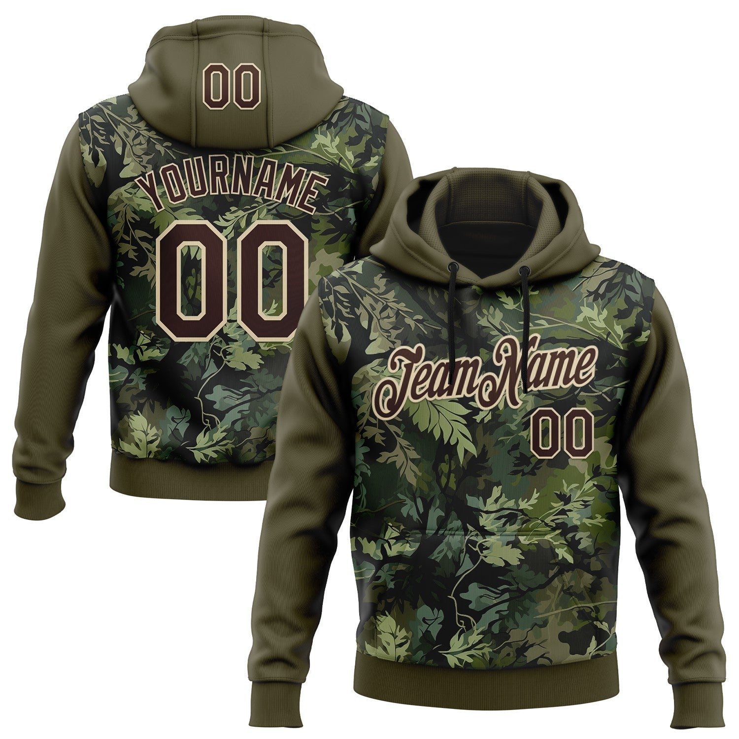 FansIdea Custom Stitched Olive Brown-Cream 3D Pattern Design Tree Camo Hunting Sports Pullover Sweatshirt Salute To Service Hoodie - $32.99 at Proof Eyewear