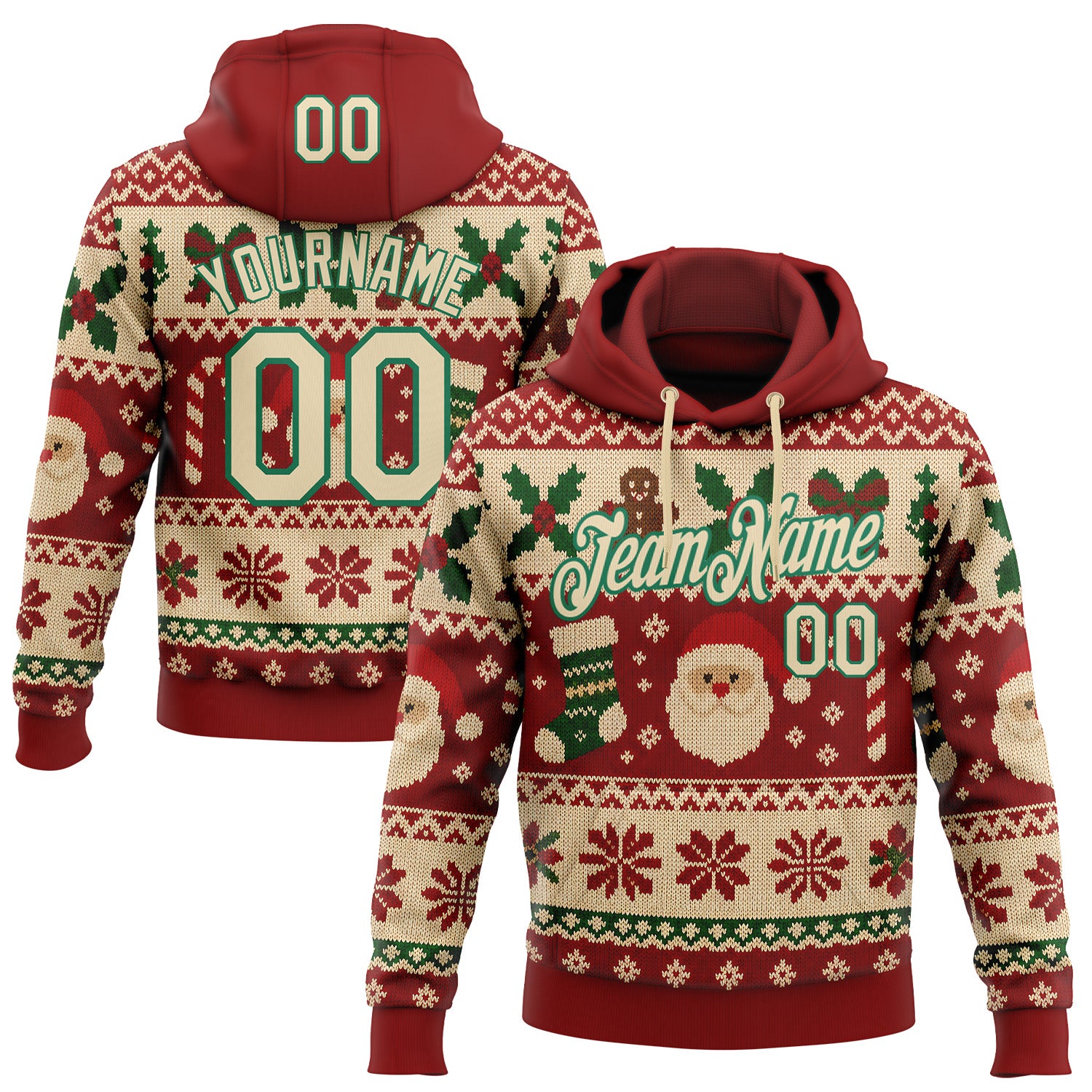 FansIdea Custom Red Cream-Kelly Green Christmas Santa Claus Pullover Sweatshirt Hoodie - $32.99 at Proof Eyewear