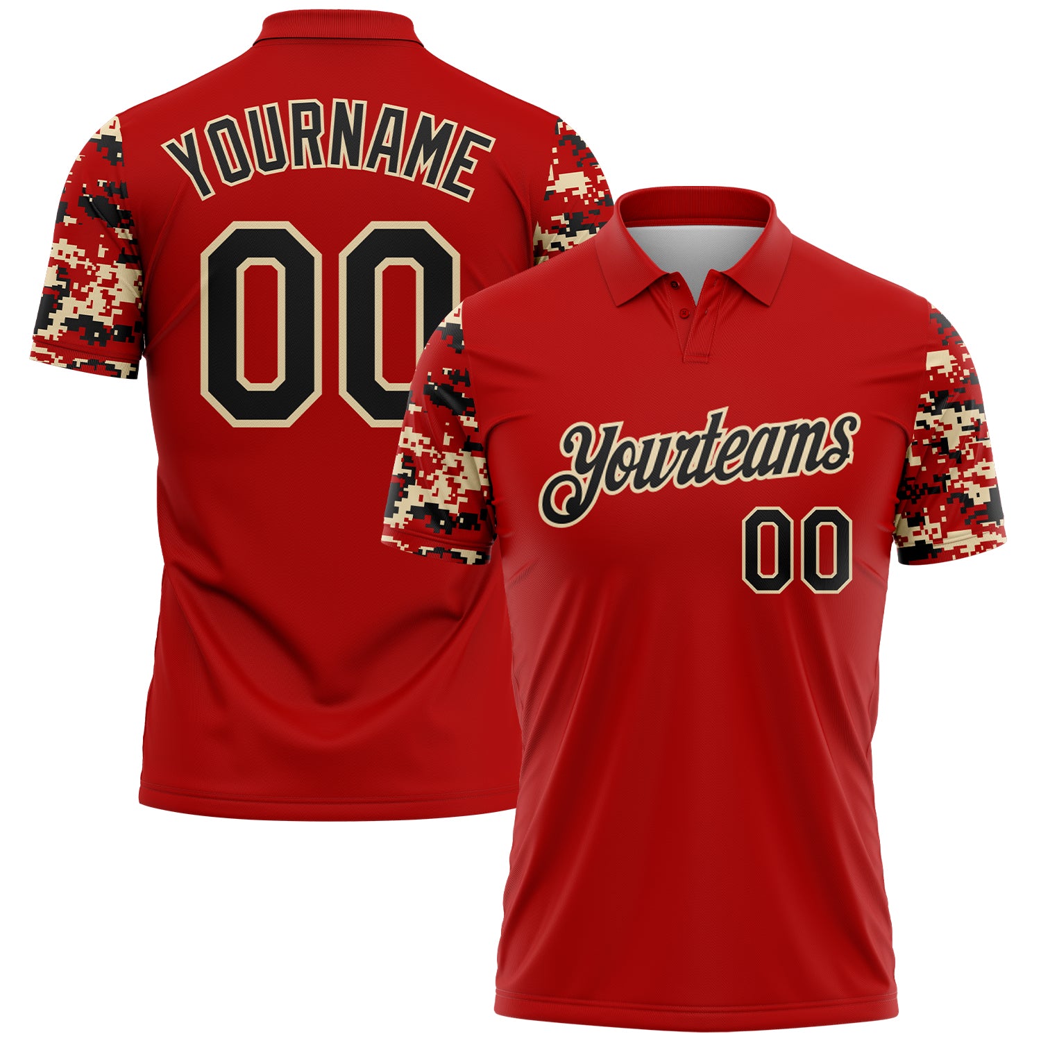 FansIdea Custom Red Black-Cream Digital Camo Two Tone Performance Polo Shirt - $19.99 at Proof Eyewear