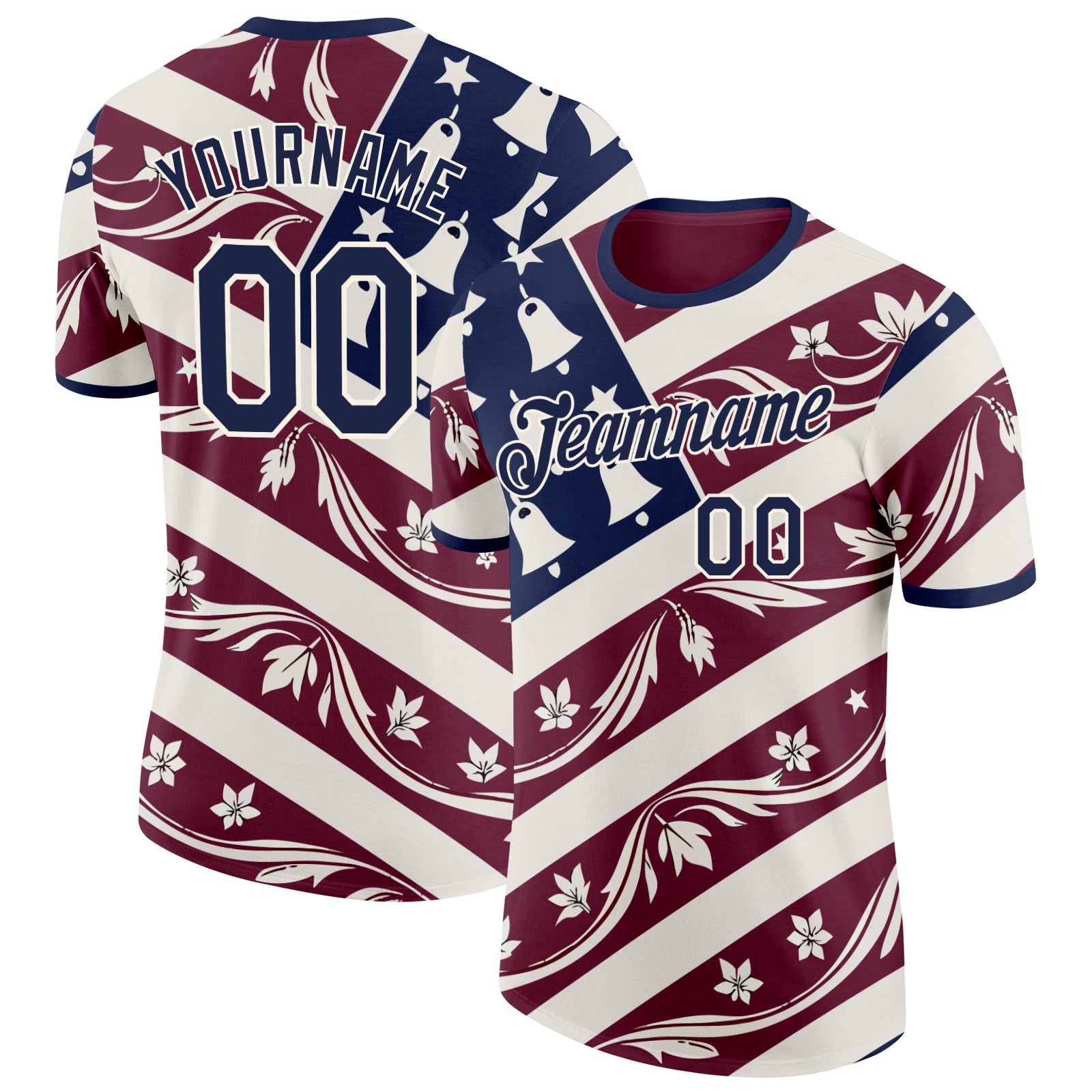 FansIdea Custom Red Blue-Cream American Flower Soccer Jersey Performance T-Shirt - $14.99 at Proof Eyewear
