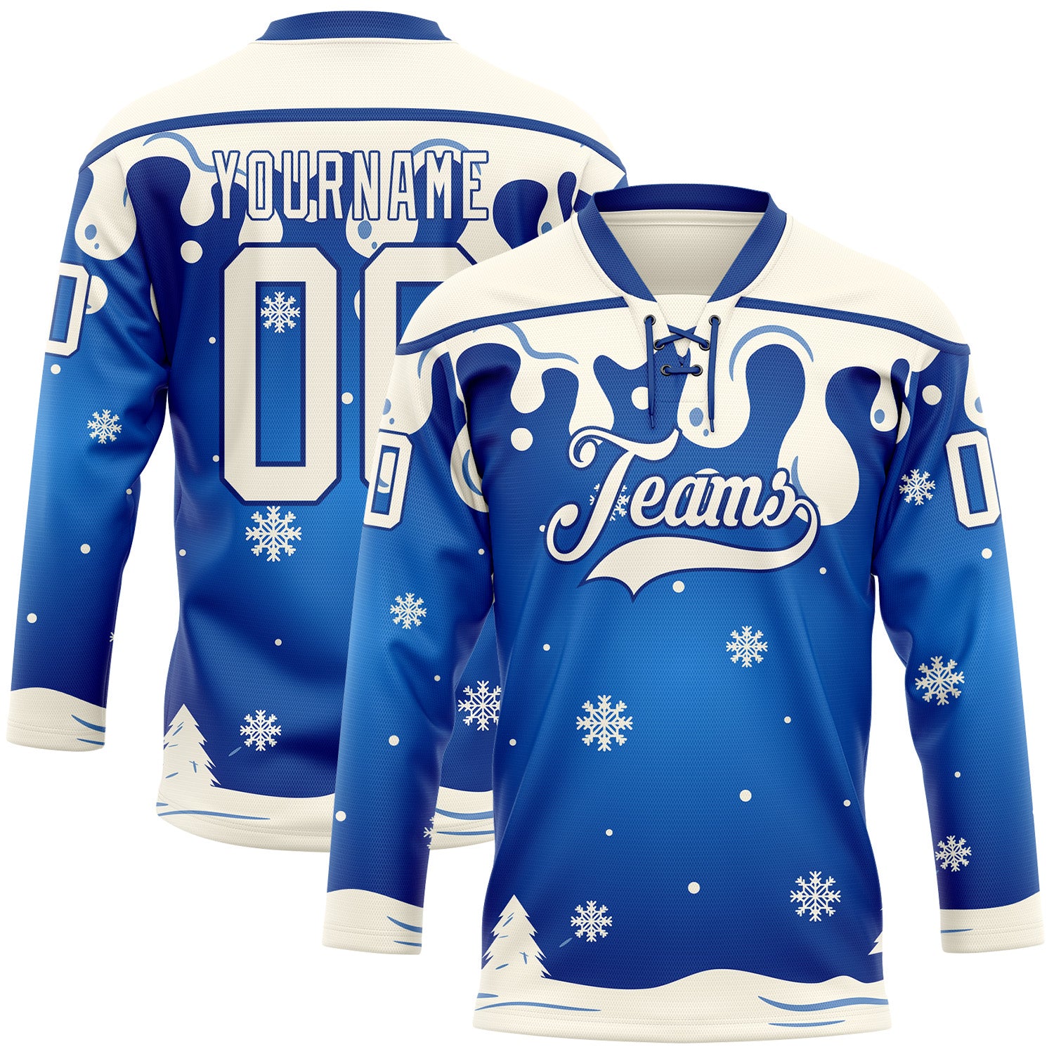 FansIdea Custom Royal-Cream Melting Snow Lace Neck Hockey Jersey - $29.99 at Proof Eyewear