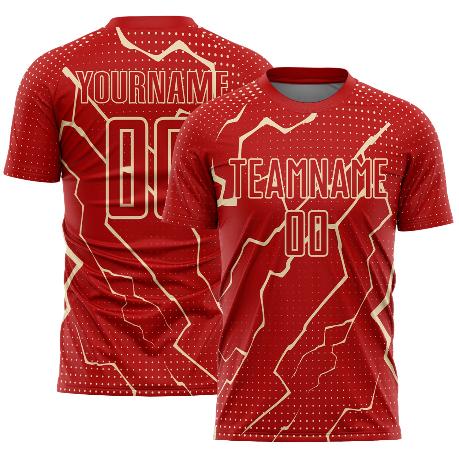 FansIdea Custom Red Cream Lightning Sports Sublimation Soccer Uniform Jersey - $16.99 at Proof Eyewear