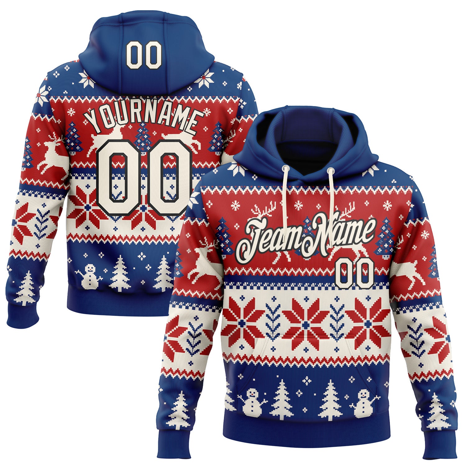 FansIdea Custom US Navy Blue Cream Red-Black Christmas Retro Reindeer Pullover Sweatshirt Hoodie - $32.99 at Proof Eyewear
