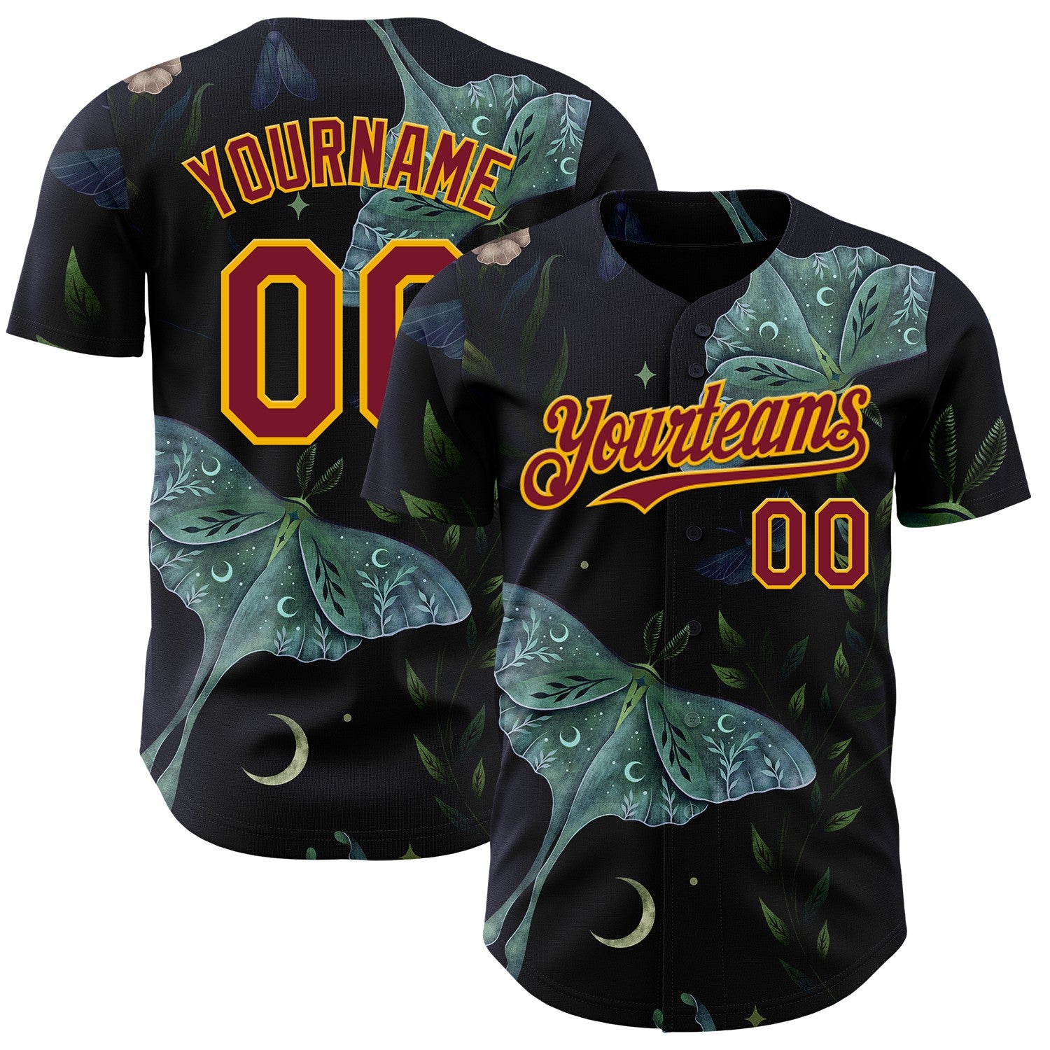 Fansidea-artist-collabs Custom Black Crimson-Gold Episodic Drawing Luna Moth Authentic Baseball Jersey - $34.99 at Proof Eyewear