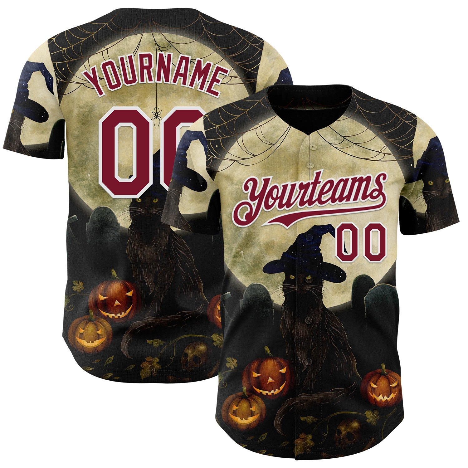 Fansidea-artist-collabs Custom Black Crimson-White Episodic Drawing Halloween Cat Authentic Baseball Jersey - $34.99 at Proof Eyewear