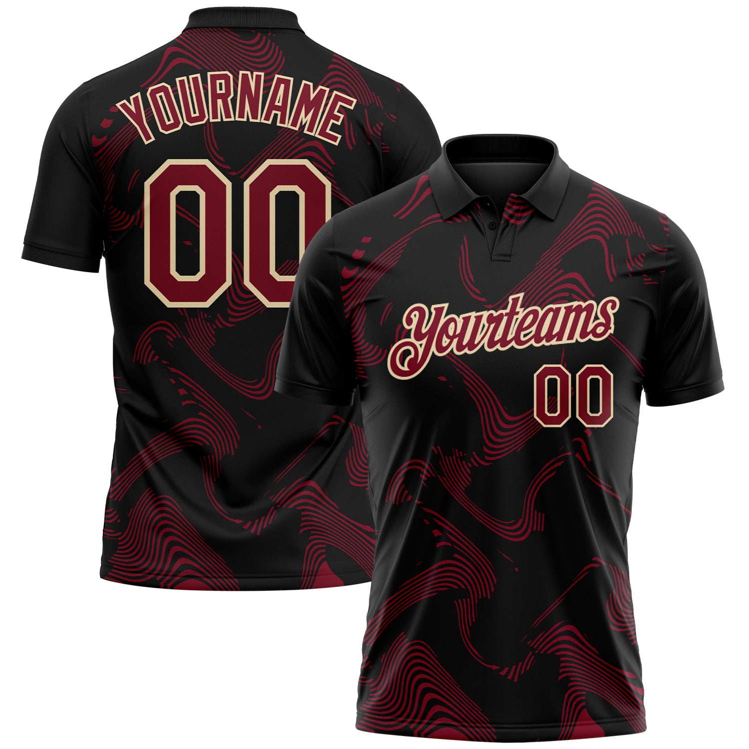 FansIdea Custom Black Crimson-Cream 3D Pattern Abstract Fluid Swirl Line Performance Polo Shirt - $19.99 at Proof Eyewear