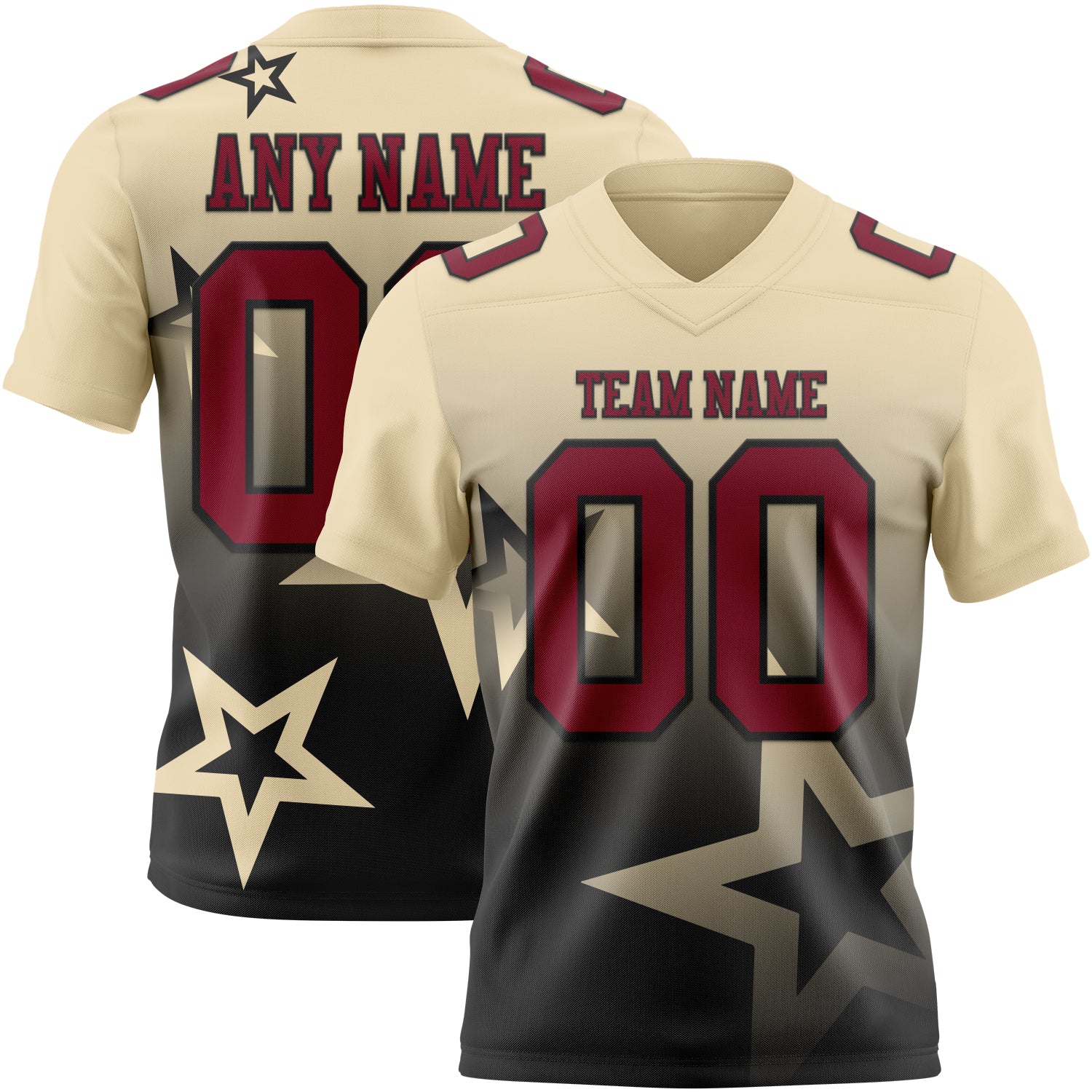 FansIdea Custom Cream Crimson-Black Authentic Gradient Style Twinkle Star Football Jersey - $19.99 at Proof Eyewear