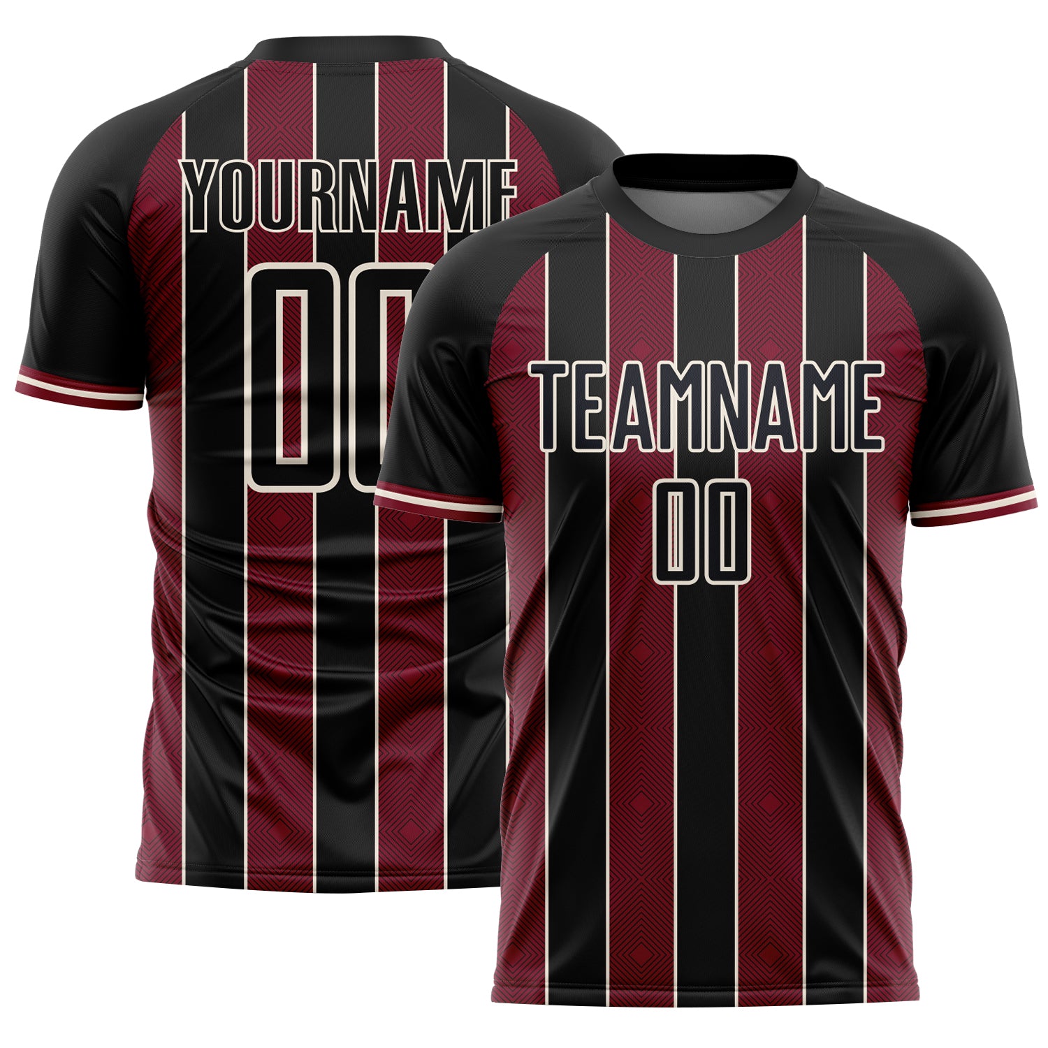 FansIdea Custom Black Crimson-Cream Pinstripe Line Sports Sublimation Soccer Uniform Jersey - $16.99 at Proof Eyewear