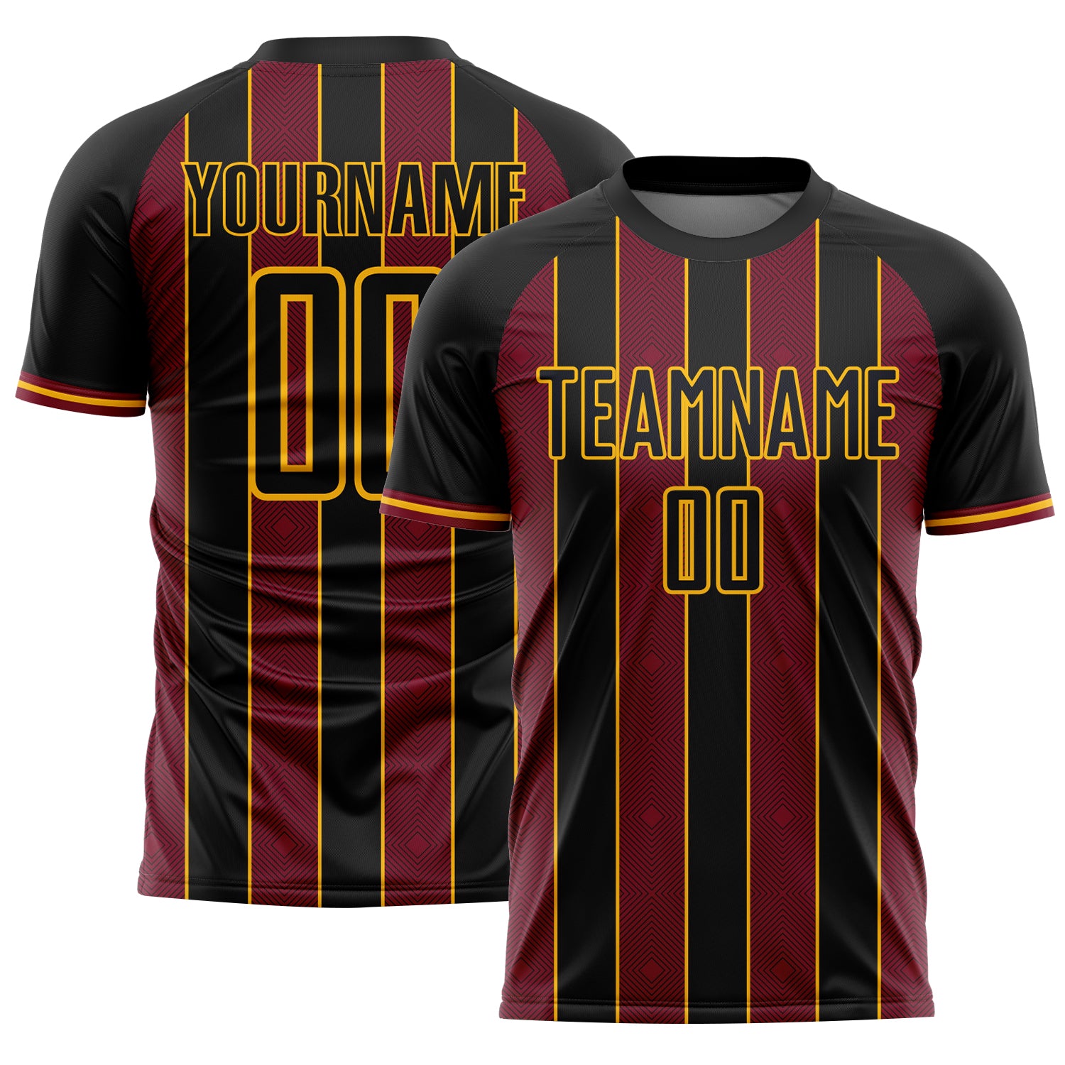 FansIdea Custom Black Crimson-Gold Pinstripe Line Sports Sublimation Soccer Uniform Jersey - $16.99 at Proof Eyewear
