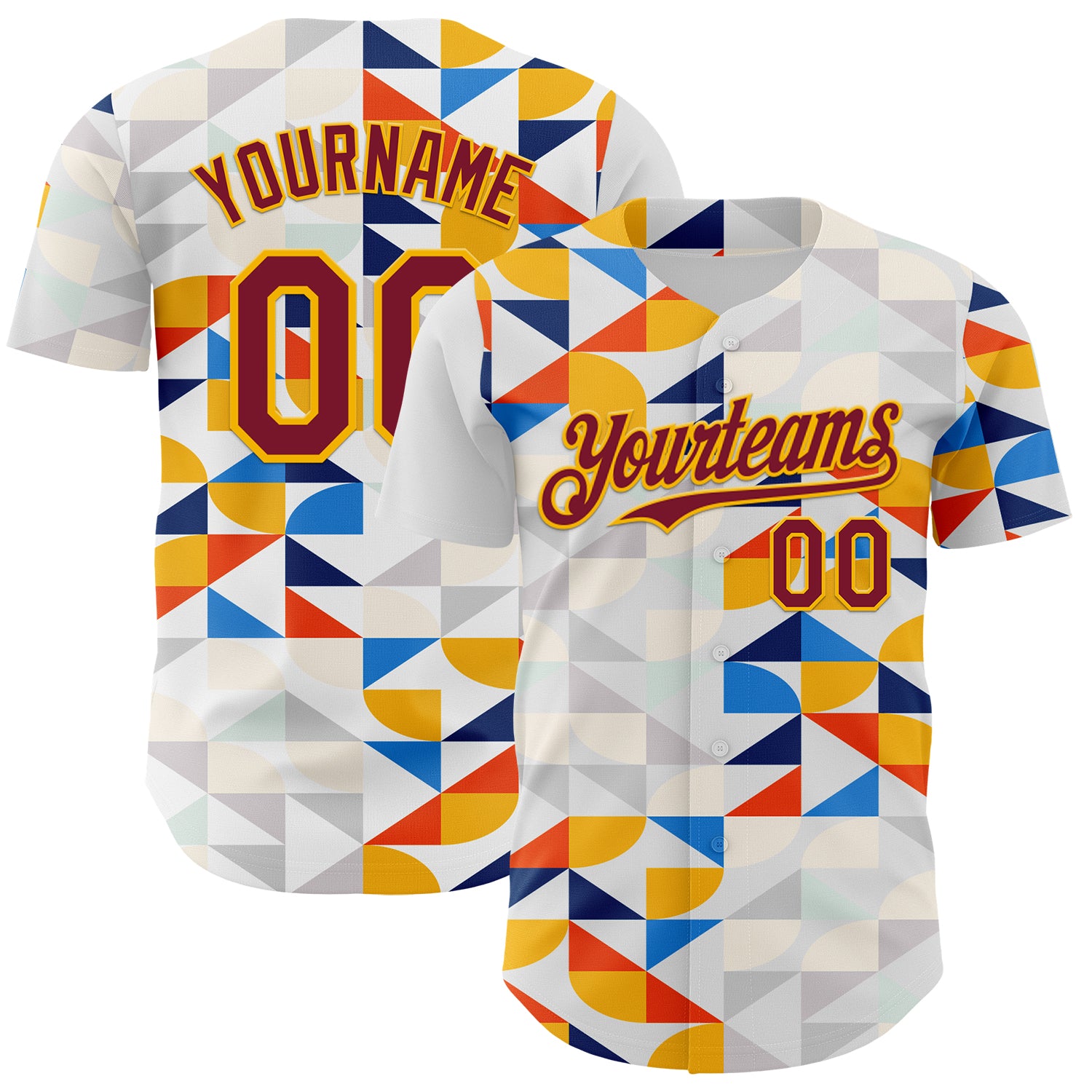 FansIdea Custom White Crimson-Gold Geometric Patchwork Asymmetry Authentic Baseball Jersey - $29.99 at Proof Eyewear
