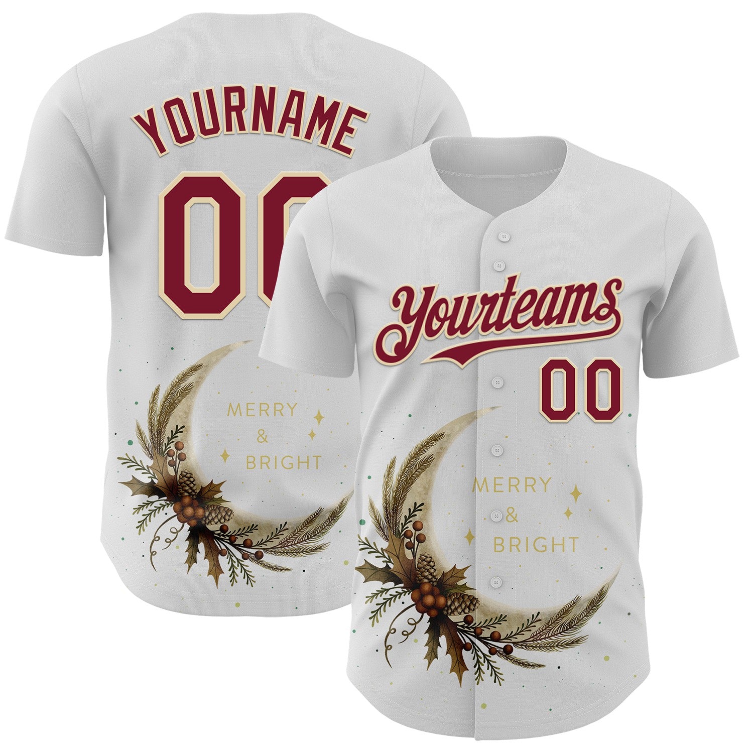 Fansidea-artist-collabs Custom White Crimson-Cream Episodic Drawing Merry And Bright Authentic Baseball Jersey - $34.99 at Proof Eyewear