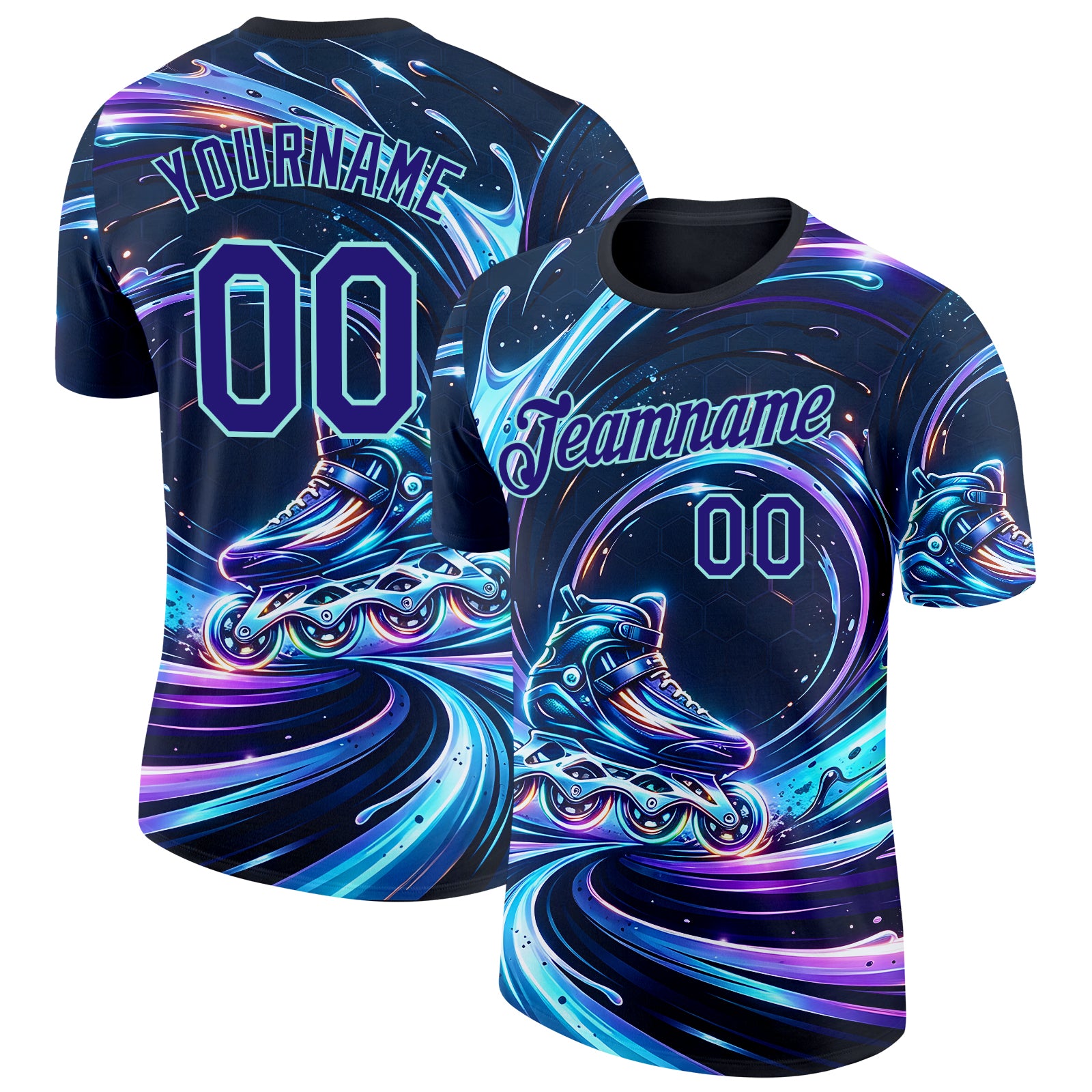 FansIdea Custom Black Dark Purple-Ice Blue Inline Skating Performance T-Shirt - $14.99 at Proof Eyewear