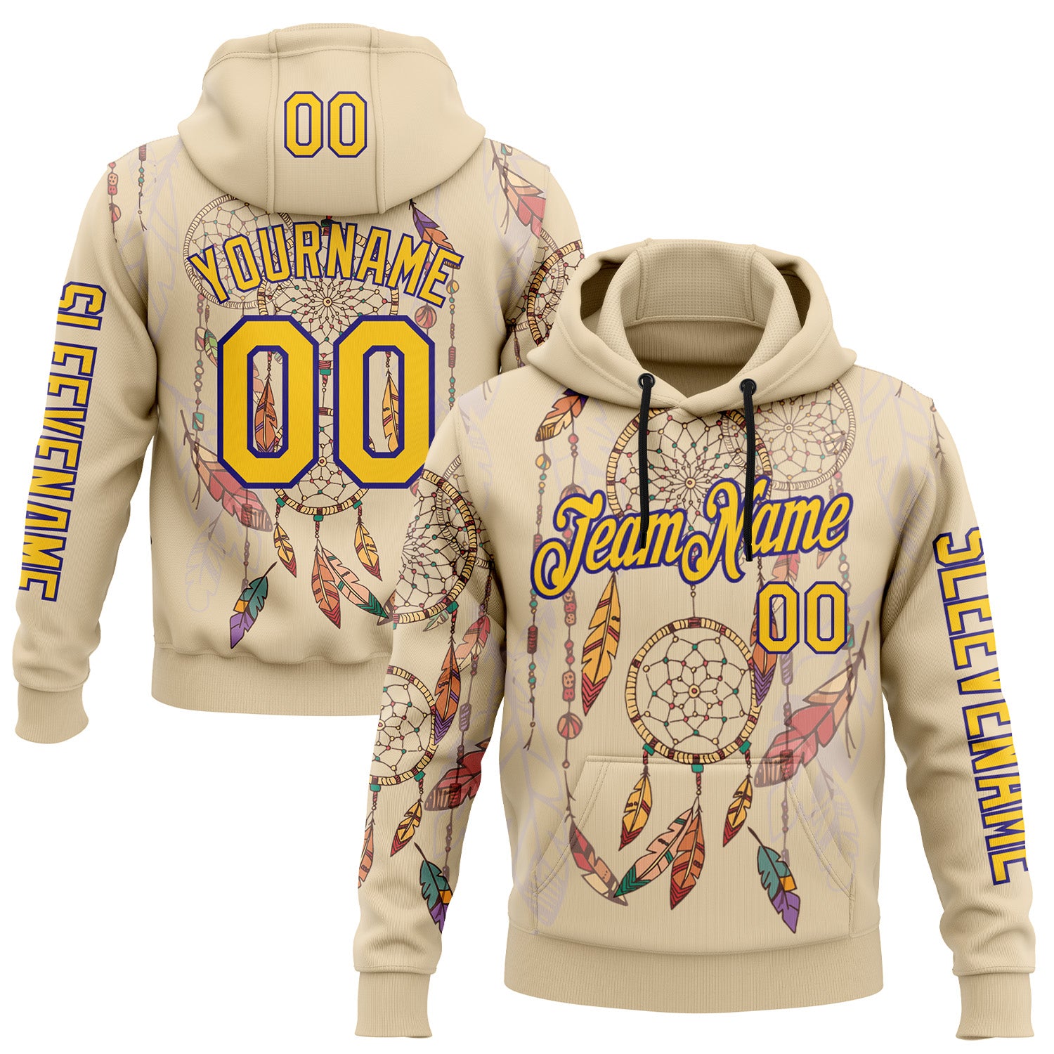 FansIdea Custom City Cream Yellow-Dark Purple 3D Pattern Design Dreamcatcher Tribal Sportswear Pullover Sweatshirt Hoodie - $32.99 at Proof Eyewear