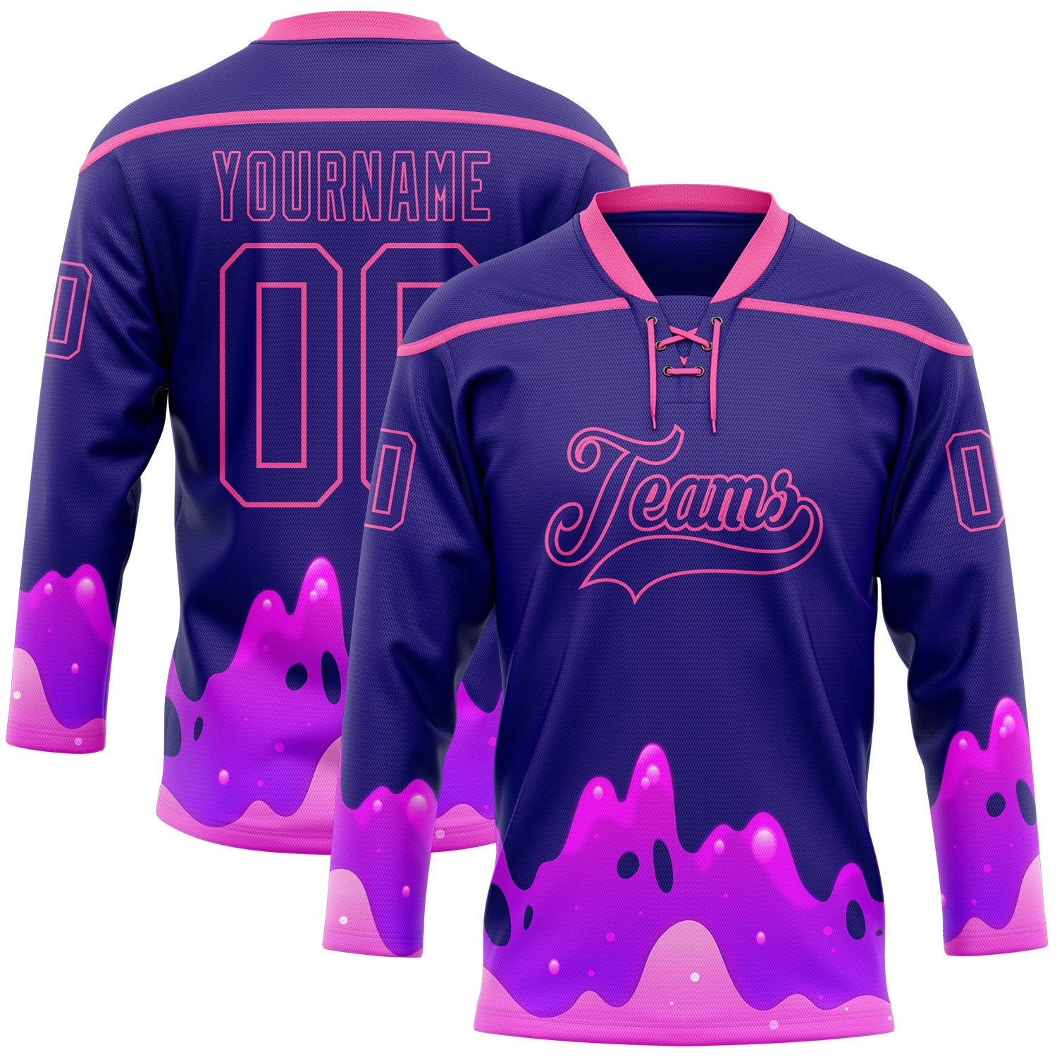 FansIdea Custom Dark Purple-Pink Melting Psychedelic Lace Neck Hockey Jersey - $29.99 at Proof Eyewear