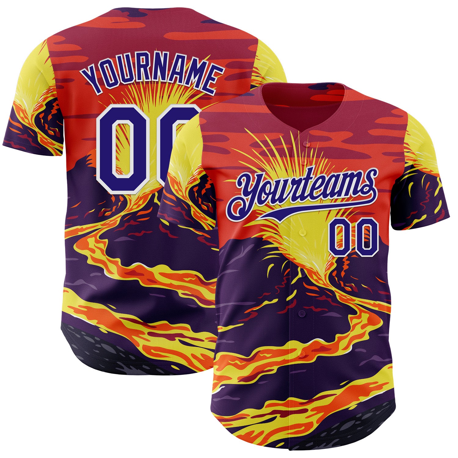 Fansidea-artist-collabs Custom Red Dark Purple Yellow-White Aloysius Patrimonio Hawaii Volcanoes National Park Poster WPA Authentic Baseball Jersey - $34.99 at Proof Eyewear