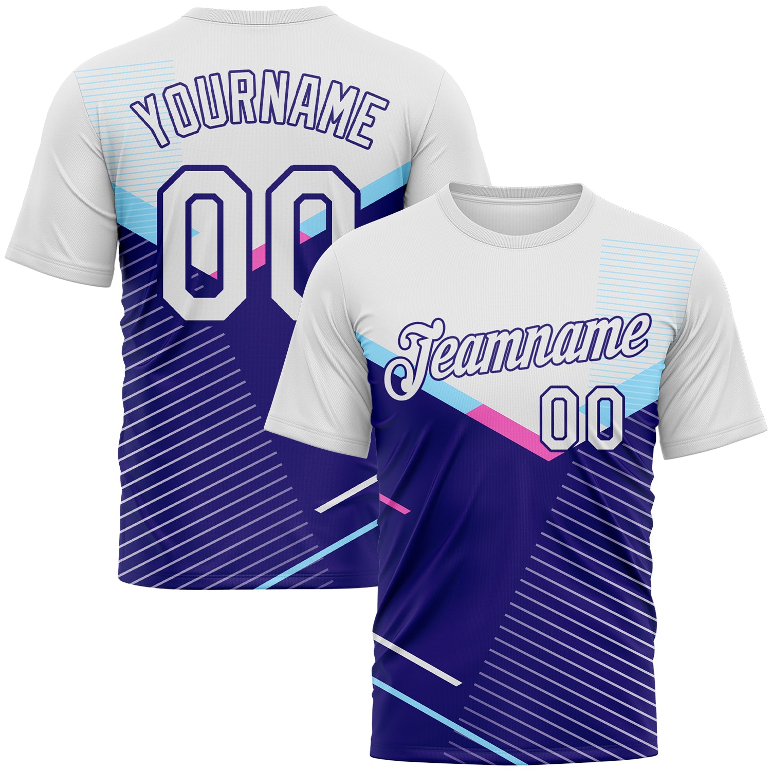 FansIdea Custom White-Dark Purple Geometric Speed Line Chevron Stripe Performance T-Shirt - $14.99 at Proof Eyewear