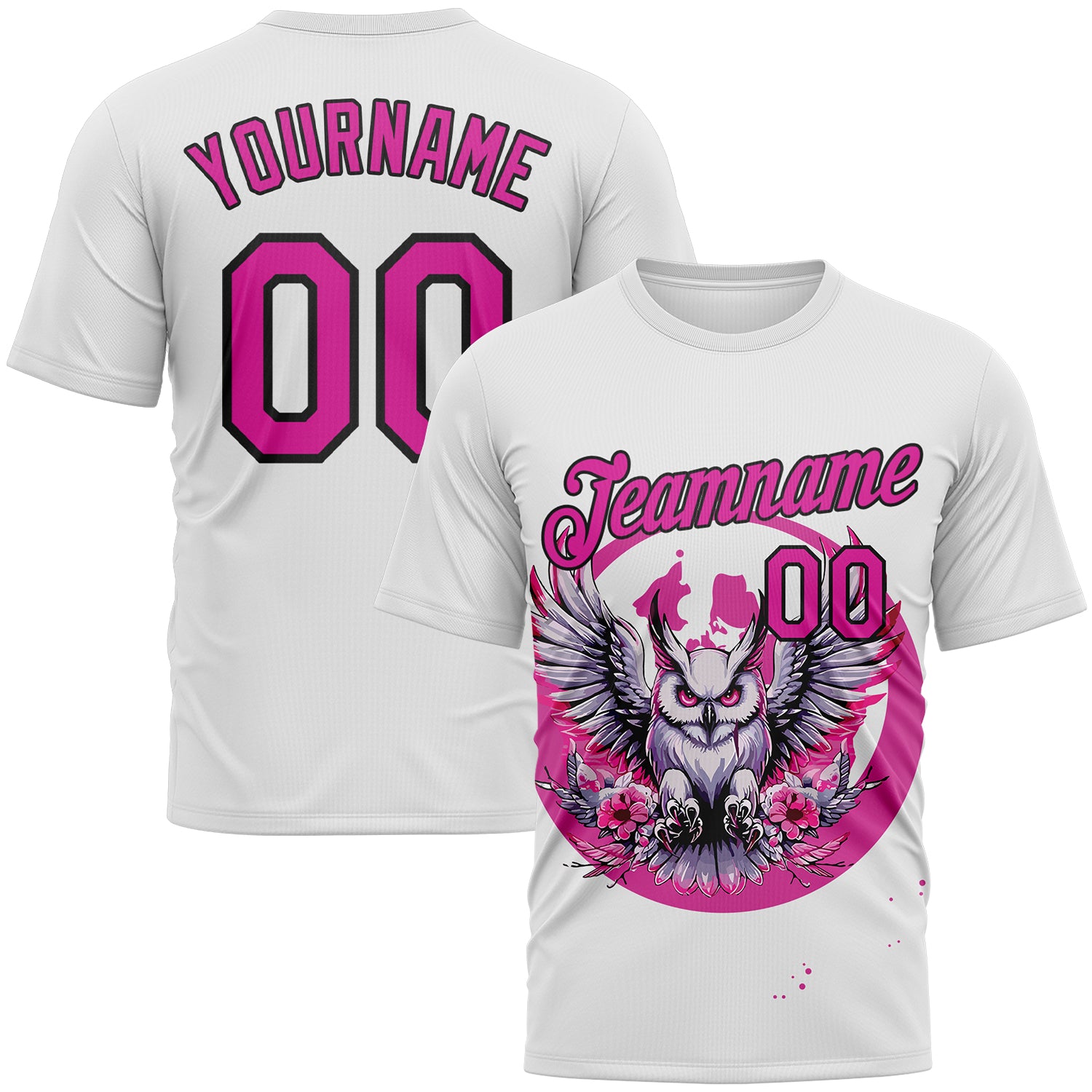FansIdea Custom White Deep Pink-Black Animal Owl Mascot Splatter Streetwear Style Performance T-Shirt - $14.99 at Proof Eyewear