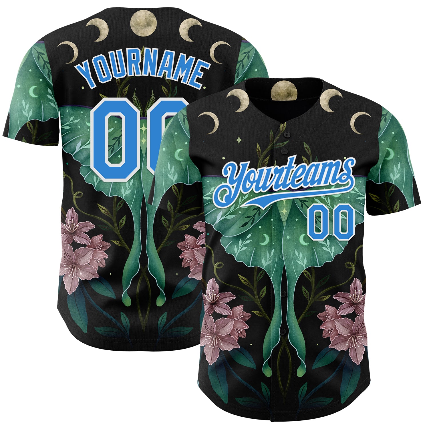 Fansidea-artist-collabs Custom Black Electric Blue-White Episodic Drawing Luna And Rhododendron Authentic Baseball Jersey - $34.99 at Proof Eyewear