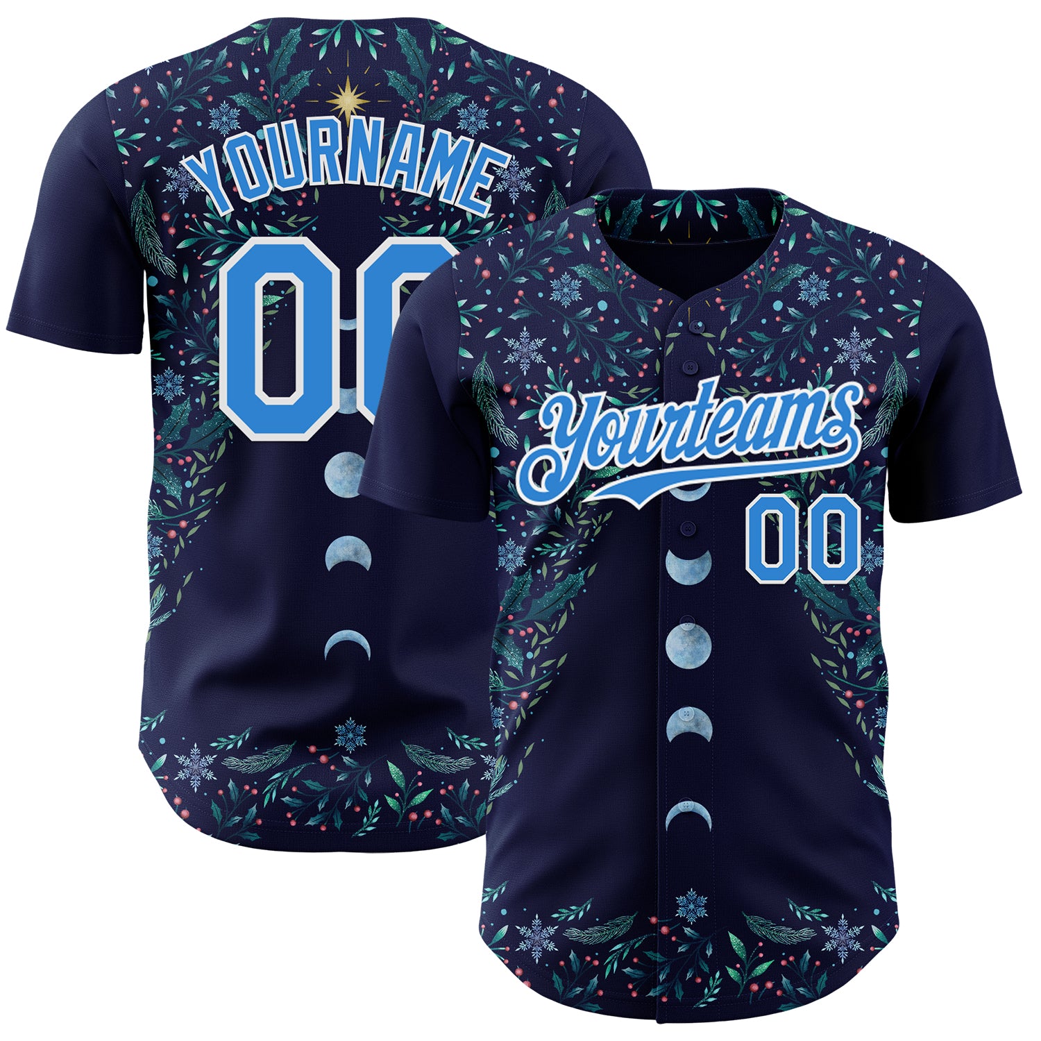 Fansidea-artist-collabs Custom Navy Electric Blue-White Episodic Drawing Luna Christmas Tree Authentic Baseball Jersey - $34.99 at Proof Eyewear