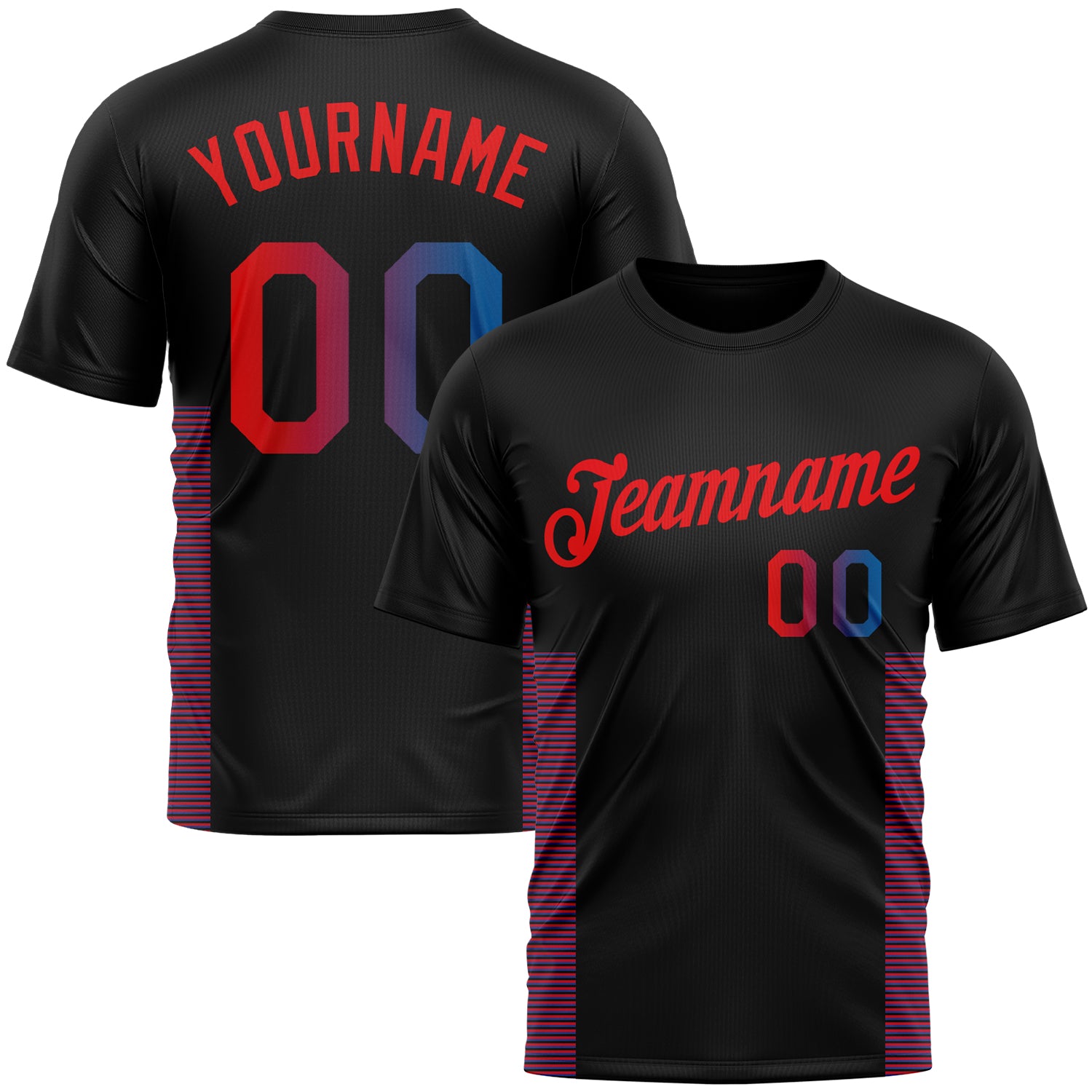 FansIdea Custom Black Blue-Fire Red Lineal Performance T-Shirt - $14.99 at Proof Eyewear