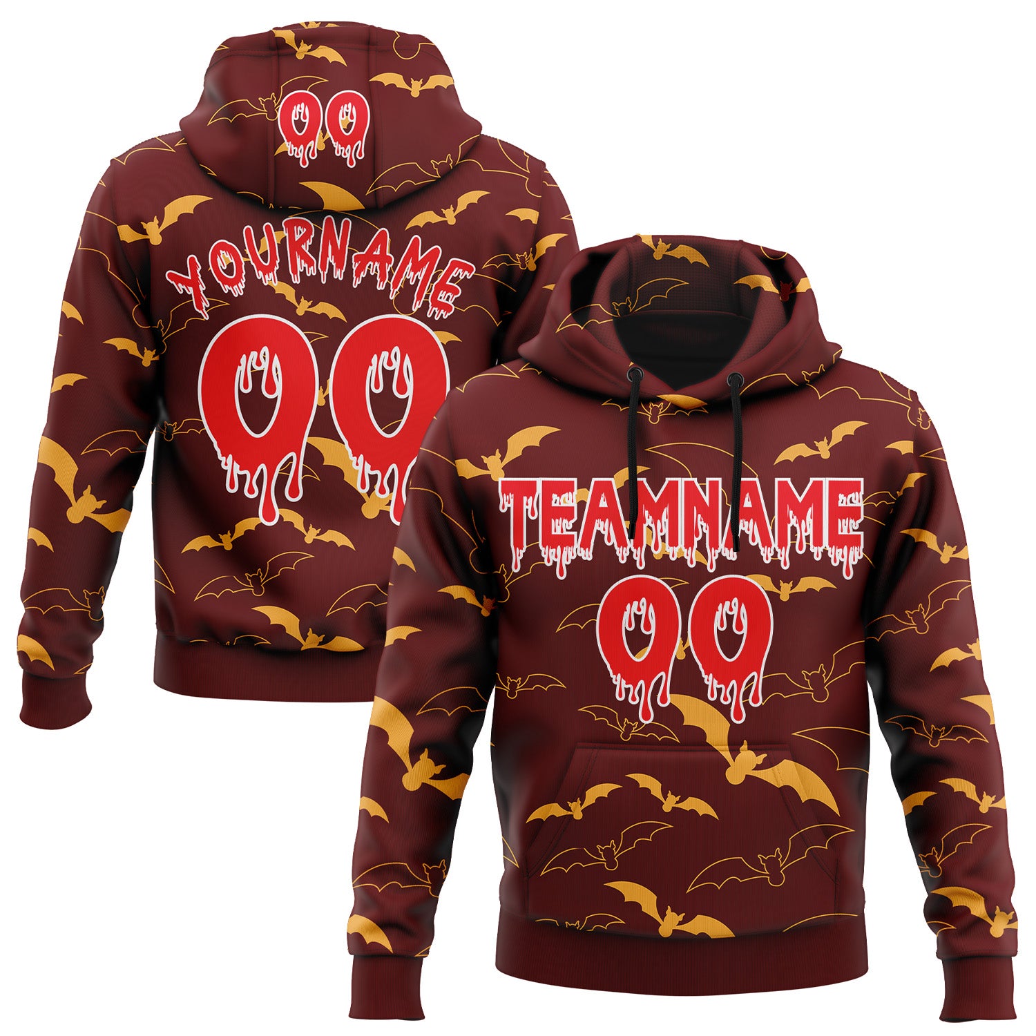 FansIdea Custom  Maroon Fire Red-White Halloween Bat Pullover Sweatshirt Hoodie - $32.99 at Proof Eyewear