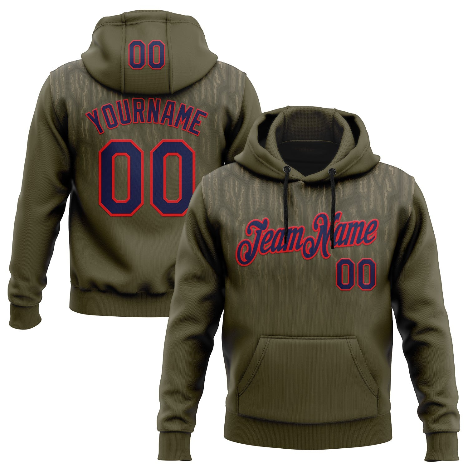 FansIdea Custom Stitched Olive Navy-Fire Red 3D Pattern Design Tree Camo Gradient Hunting Sports Pullover Sweatshirt Salute To Service Hoodie - $32.99 at Proof Eyewear
