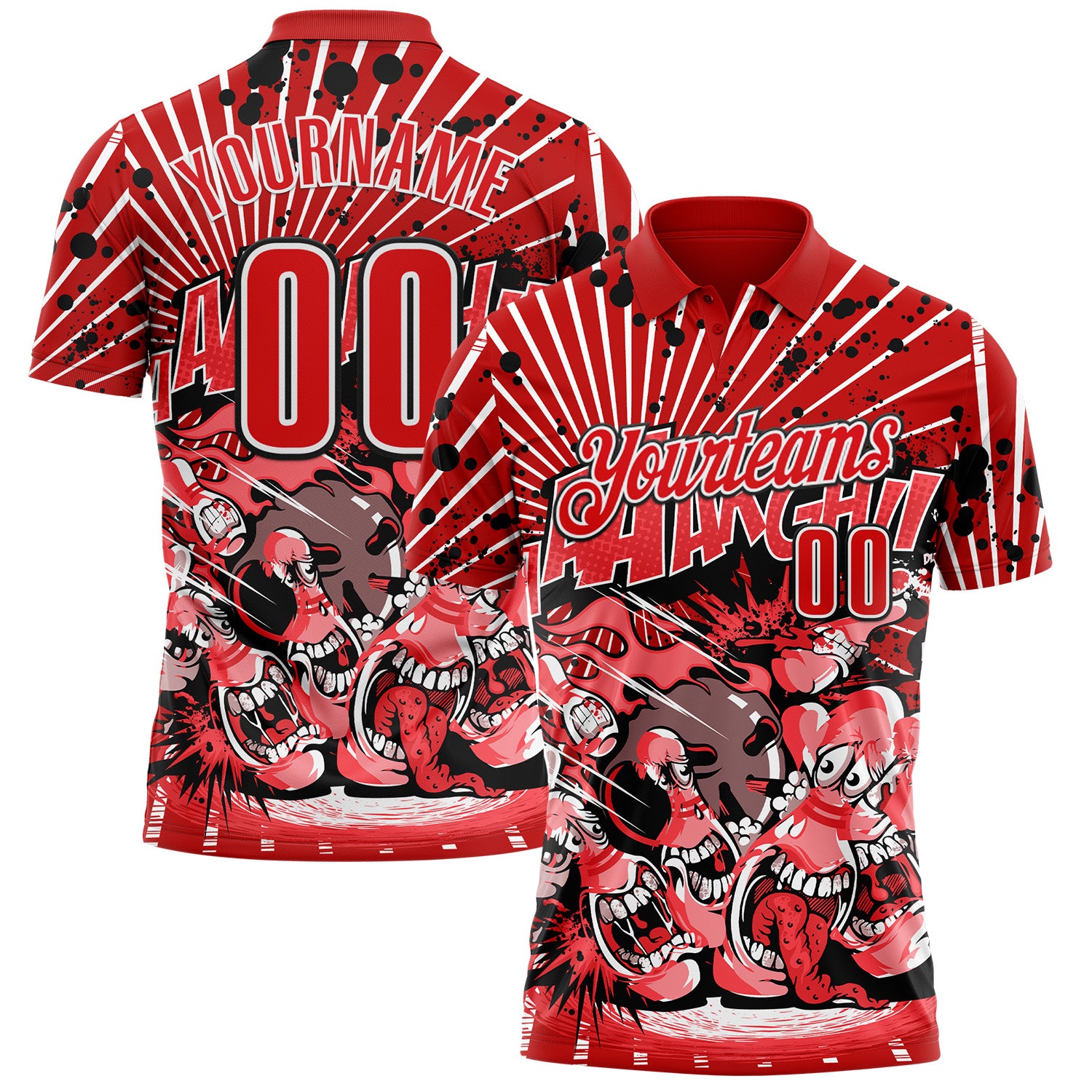 FansIdea Custom Red Fire Red White-Black Bowling Strike Funny Performance Polo Shirt - $19.99 at Proof Eyewear