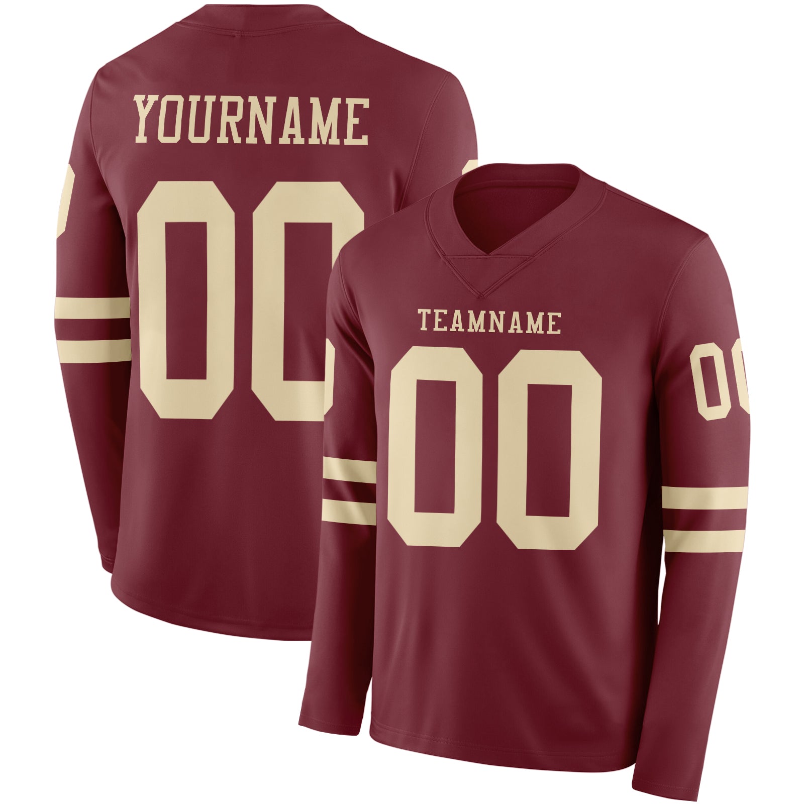 Custom Burgundy Cream Long Sleeve Authentic Football Jersey