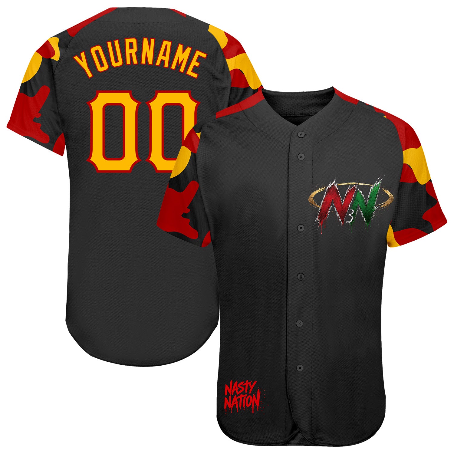 Fansidea-group-collabs Custom Black Gold-Red Nasty Nation Camo Authentic Baseball Jersey - $35.99 at Proof Eyewear