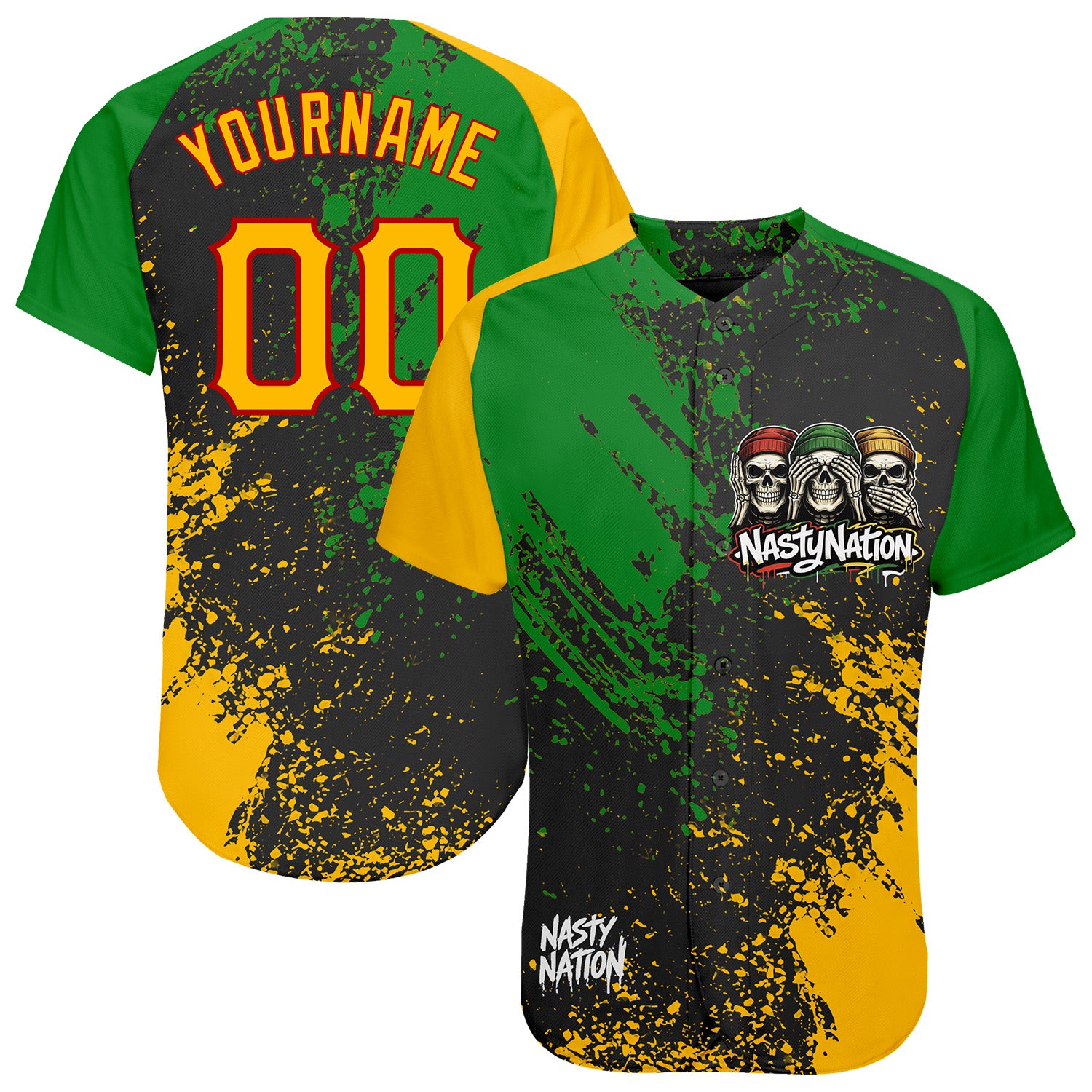 Fansidea-group-collabs Custom Black Gold Grass Green-Red Nasty Nation Streetwear Authentic Baseball Jersey - $39.99 at Proof Eyewear