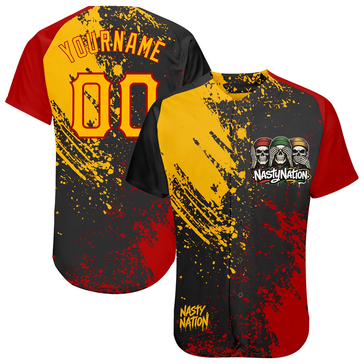 Fansidea-group-collabs Custom Black Gold-Red Nasty Nation Streetwear Authentic Baseball Jersey - $39.99 at Proof Eyewear